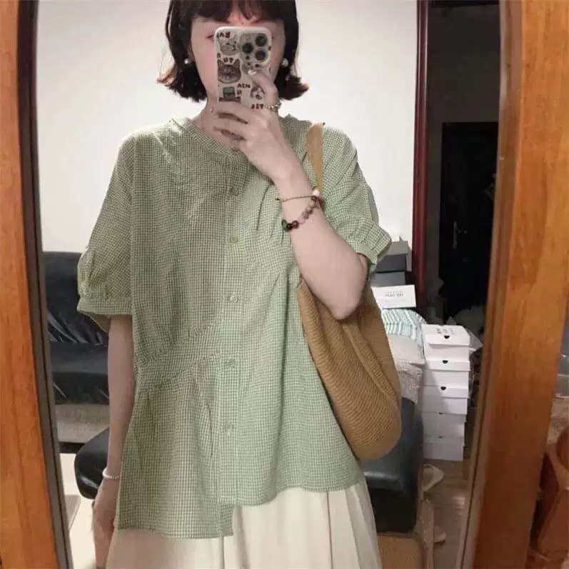녹색 불규칙 셔츠 맨위 여성 상세 이미지 10