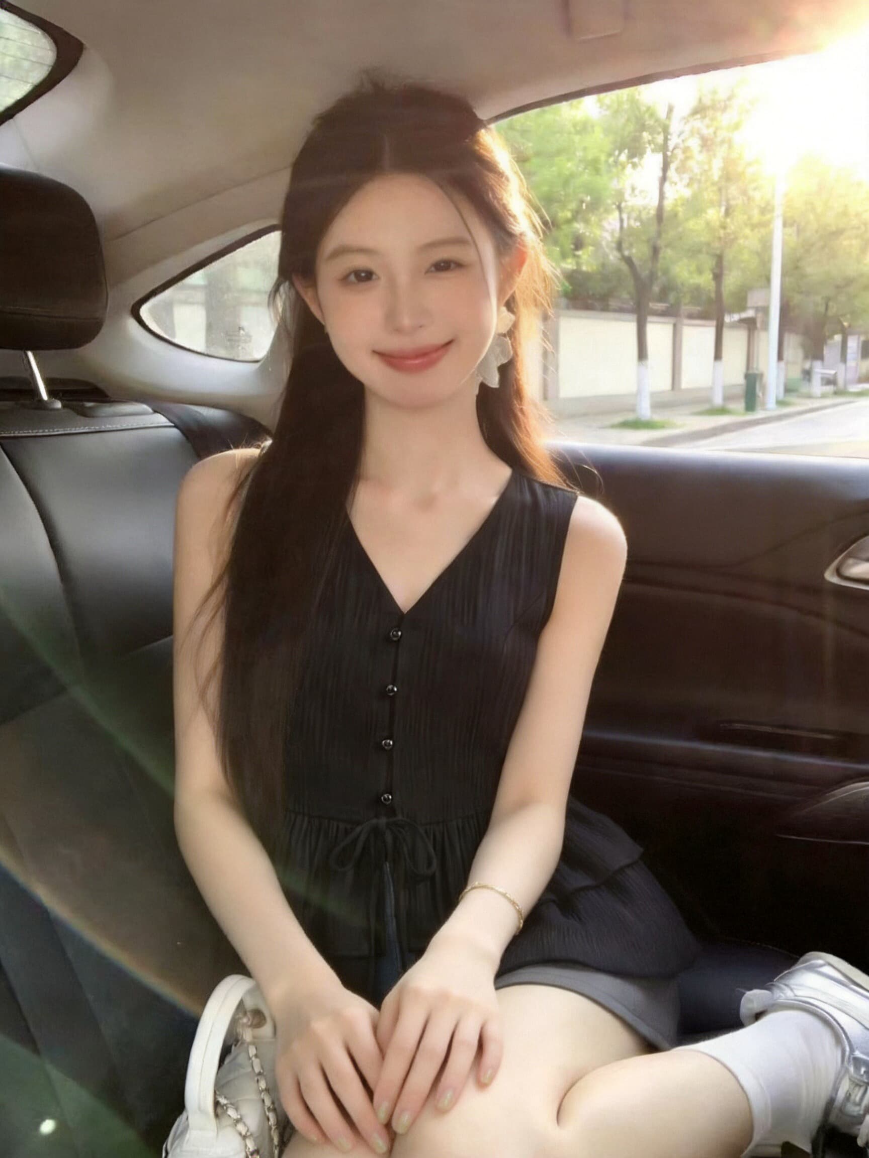 V넥 민소매 실 빈 자카드 셔츠 맨위 여성 상세 이미지 3