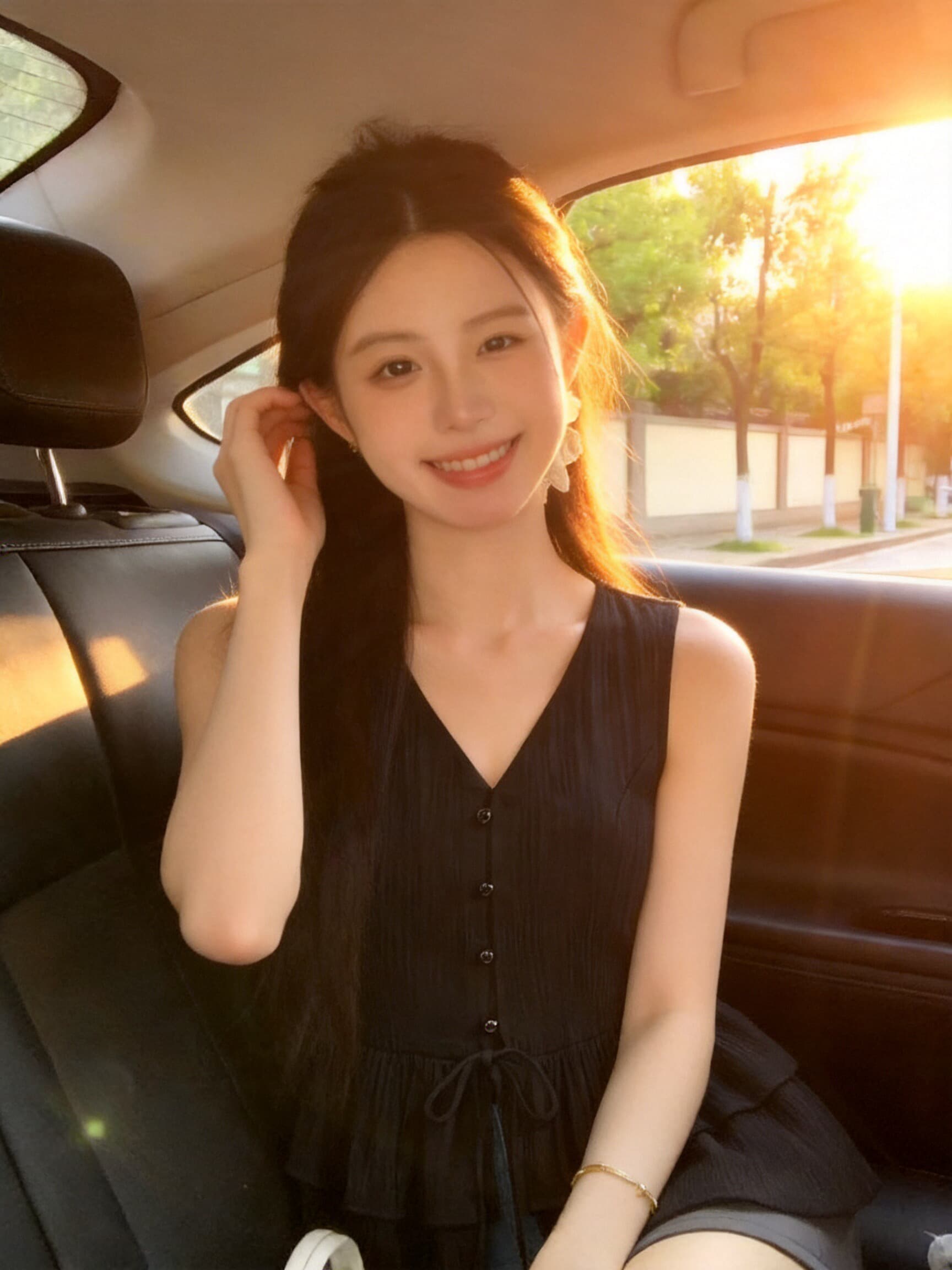 V넥 민소매 실 빈 자카드 셔츠 맨위 여성 상세 이미지 7