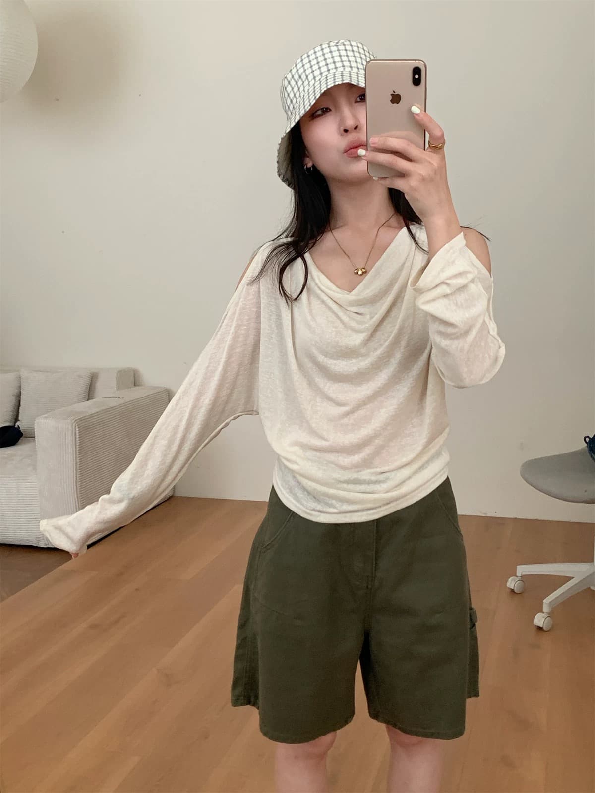 흔들다 칼라 자외선 차단 표지 얇은 스타일 오프숄더 맨위 여성 상세 이미지 7