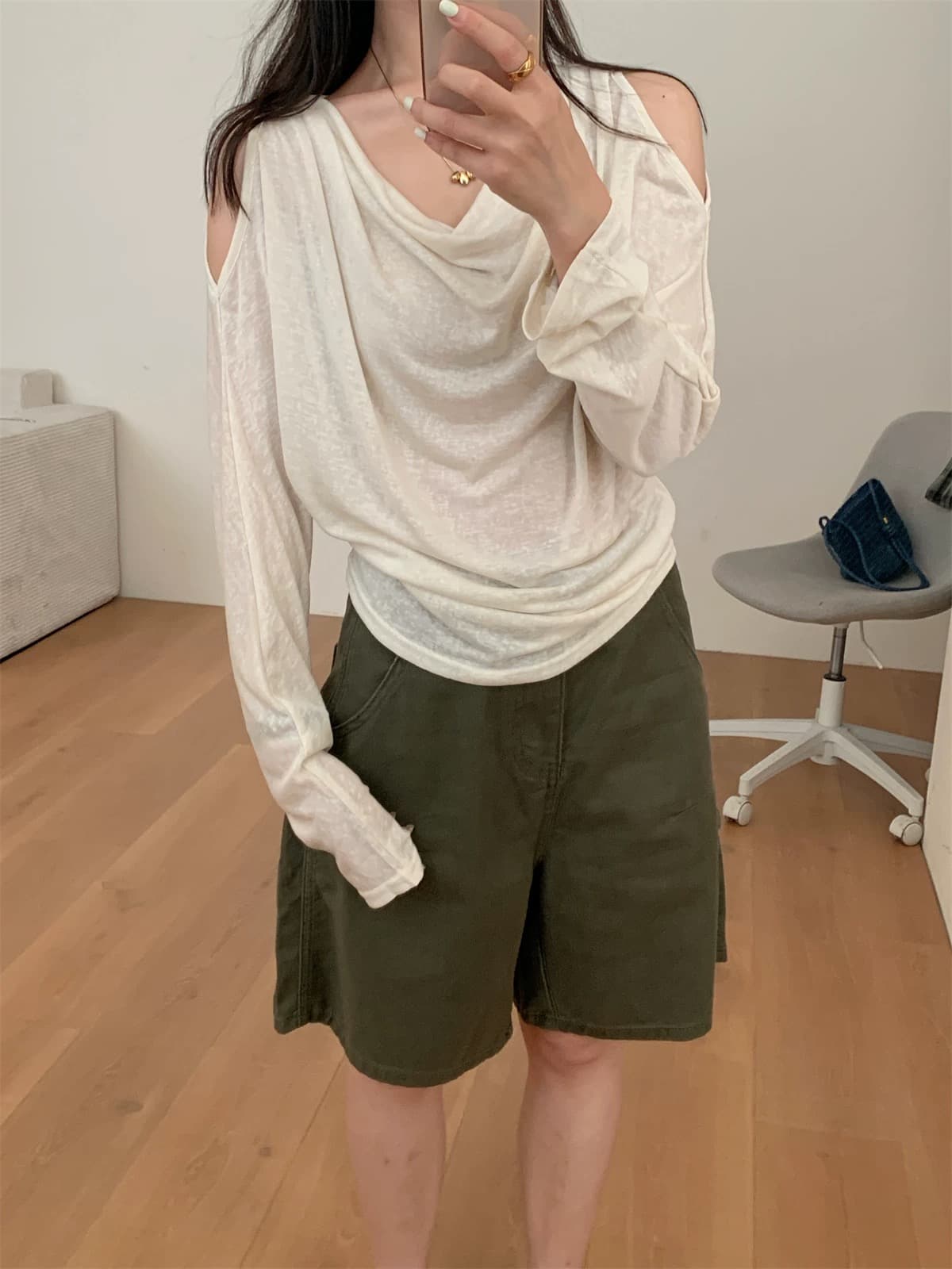 흔들다 칼라 자외선 차단 표지 얇은 스타일 오프숄더 맨위 여성 상세 이미지 11