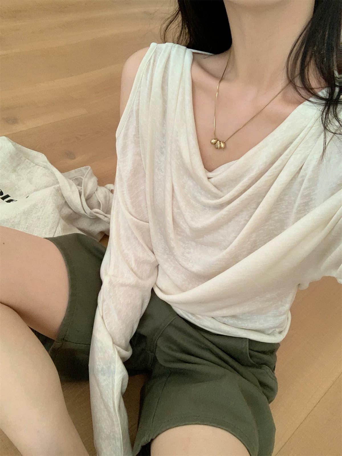 흔들다 칼라 자외선 차단 표지 얇은 스타일 오프숄더 맨위 여성 상세 이미지 12
