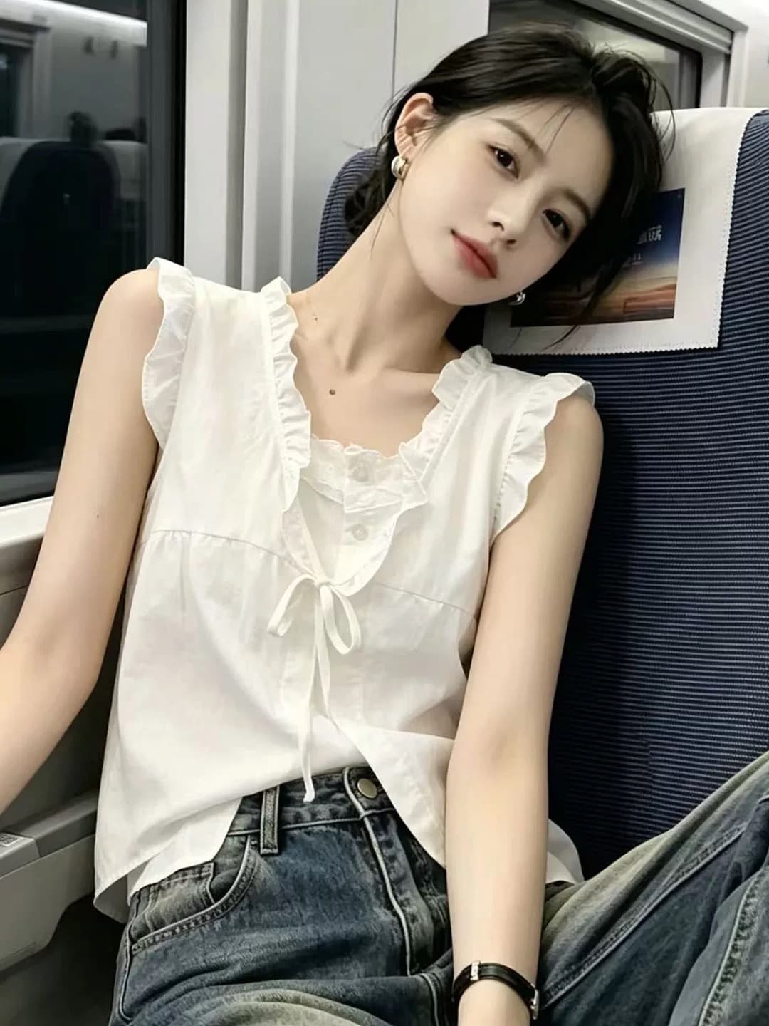 레이스 조각 페이크 레이어드 셔츠 맨위 여성 상세 이미지 4