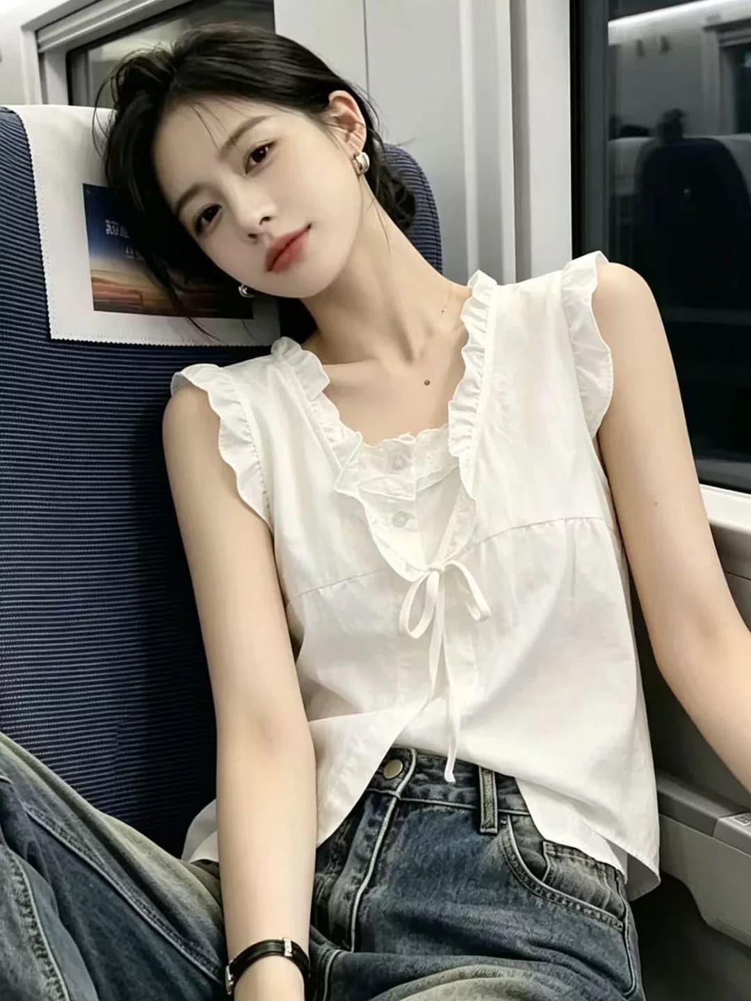 레이스 조각 페이크 레이어드 셔츠 맨위 여성 상세 이미지 5