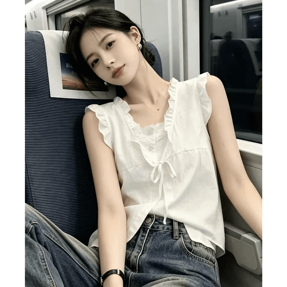 레이스 조각 페이크 레이어드 셔츠 맨위 여성 상세 이미지 6