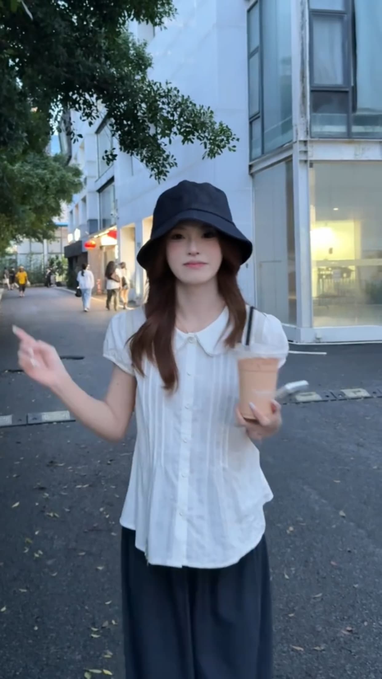베이비 칼라 플리츠 셔츠 맨위 여성 이미지 3