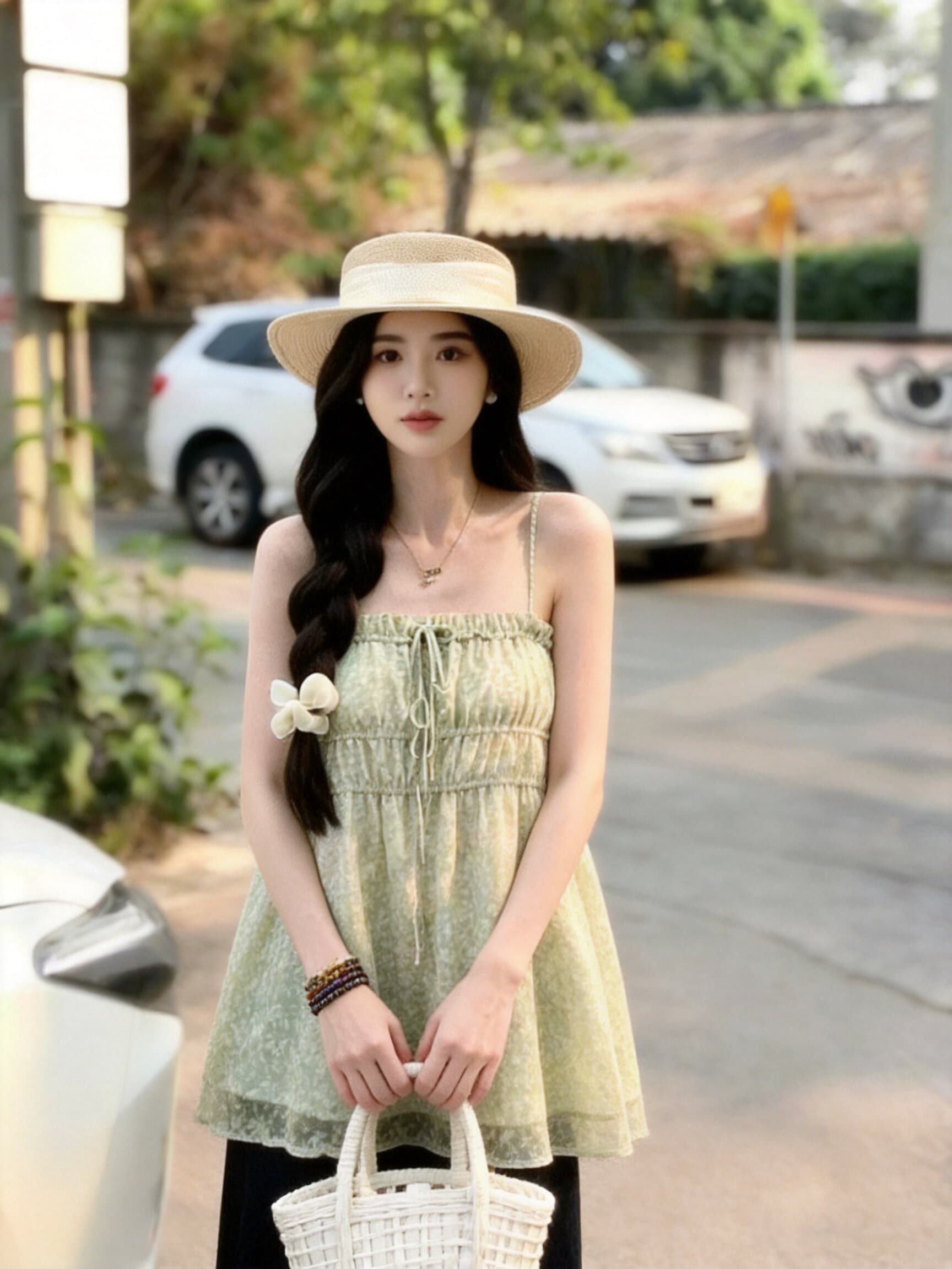 꽃무늬 슬립 프릴 민소매 맨위 여성 이미지 4