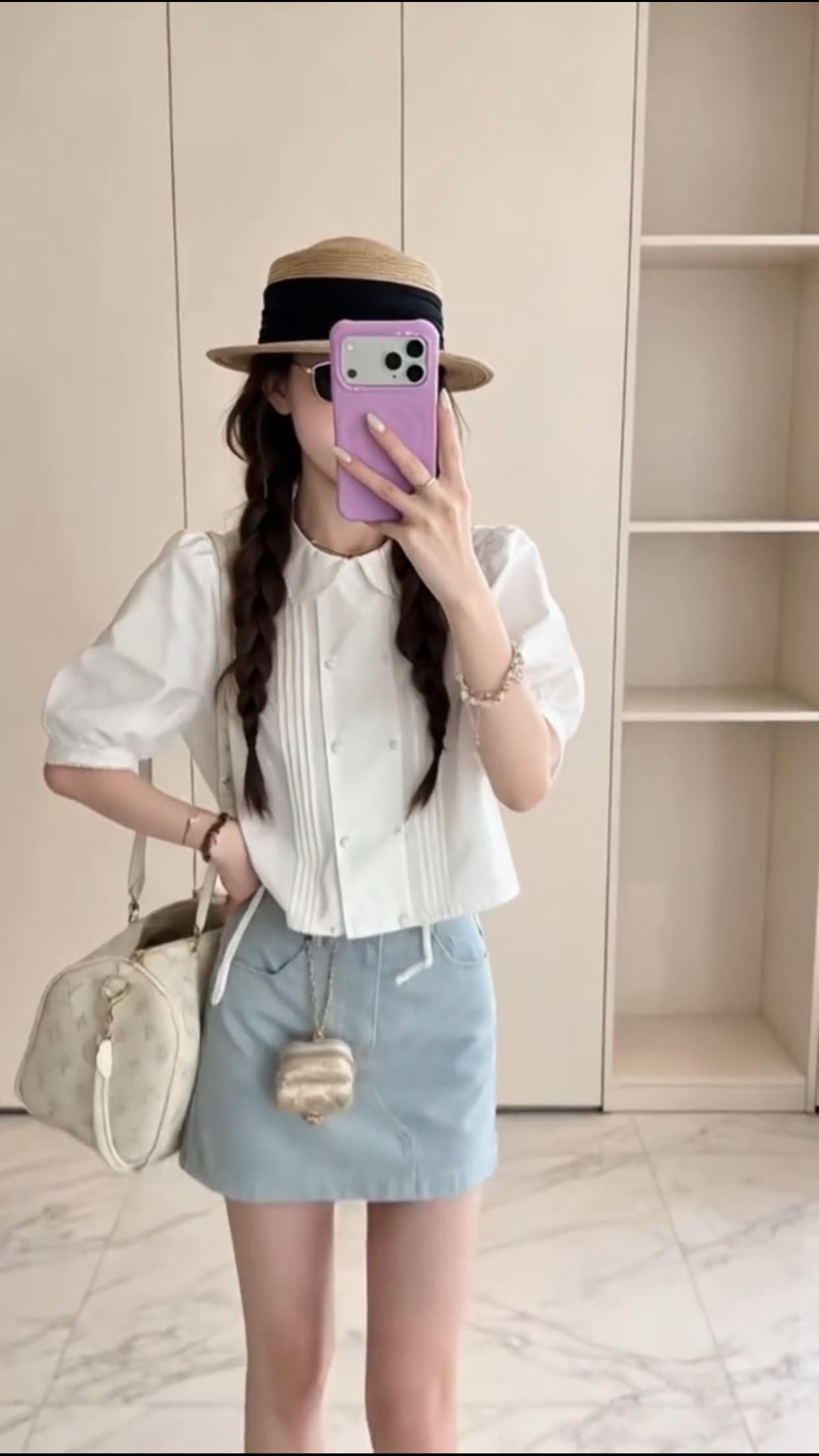베이비 칼라 중간 소매 셔츠 맨위 여성 상세 이미지 6