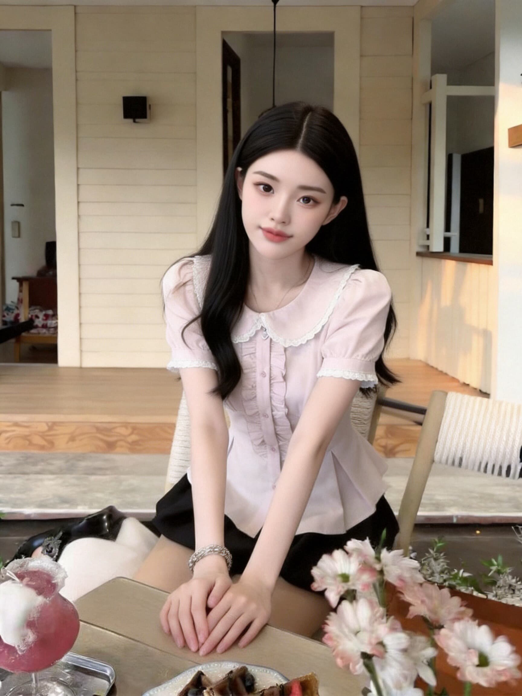 베이비 칼라 허리 수축 스트랩 셔츠 맨위 여성 상세 이미지 3