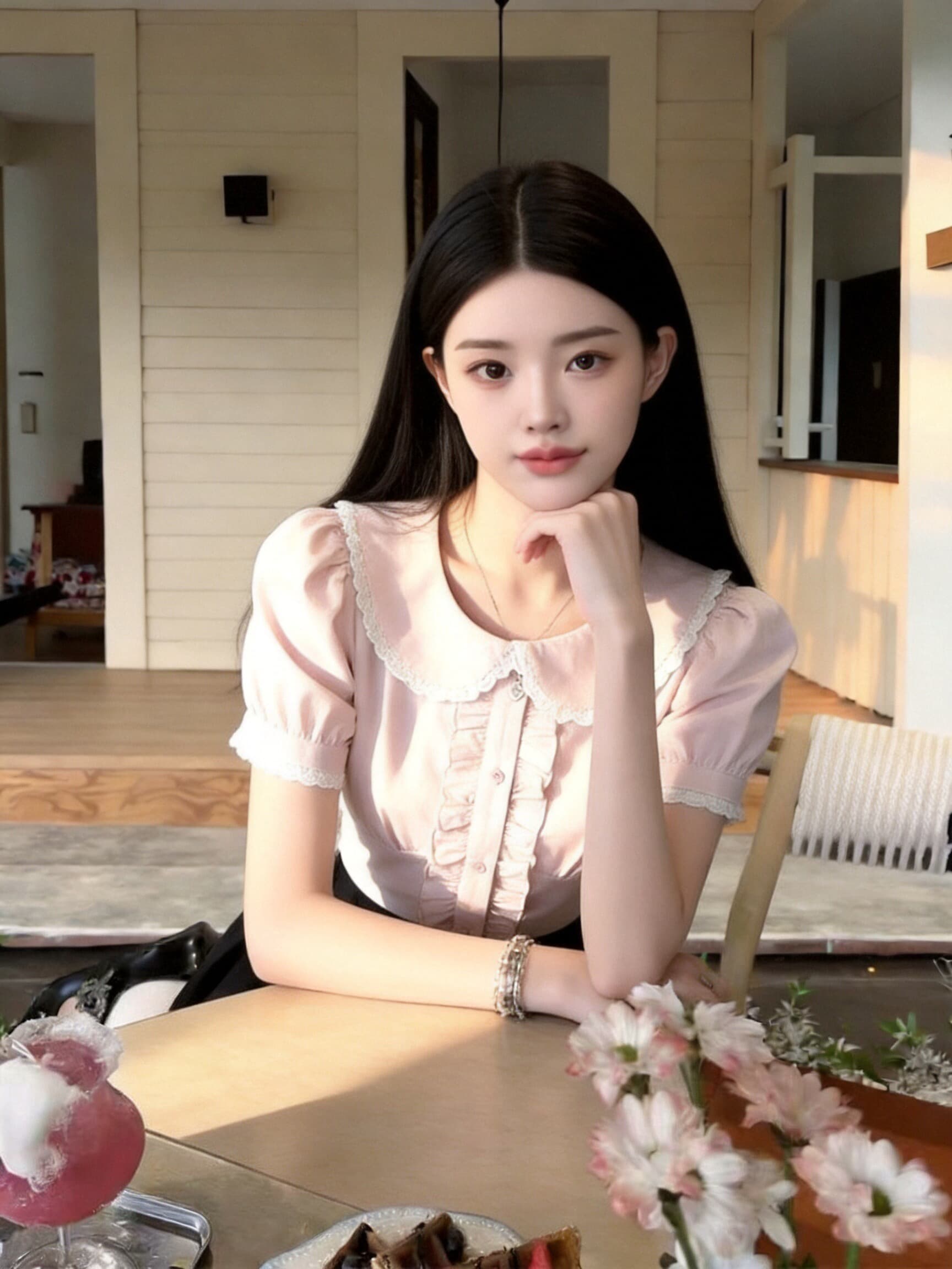 베이비 칼라 허리 수축 스트랩 셔츠 맨위 여성 상세 이미지 9