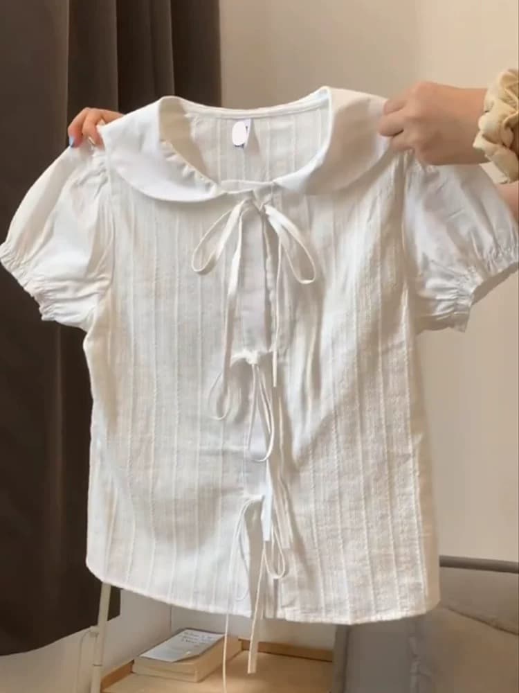 나비 넥타이 베이비 칼라 셔츠 맨위 여성 이미지 3