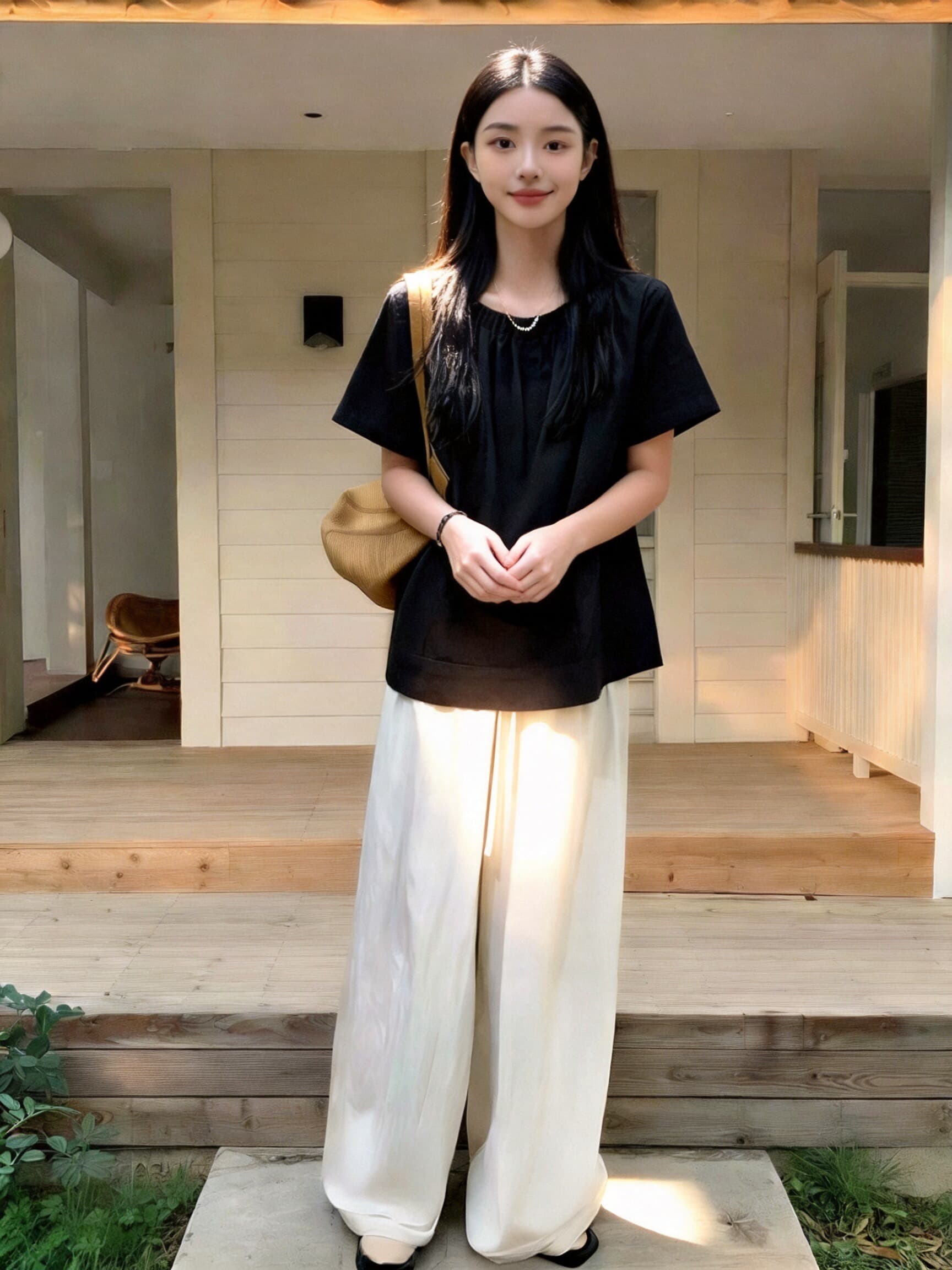 뒤로 단추 주름 인형 셔츠 맨위 여성 이미지 4