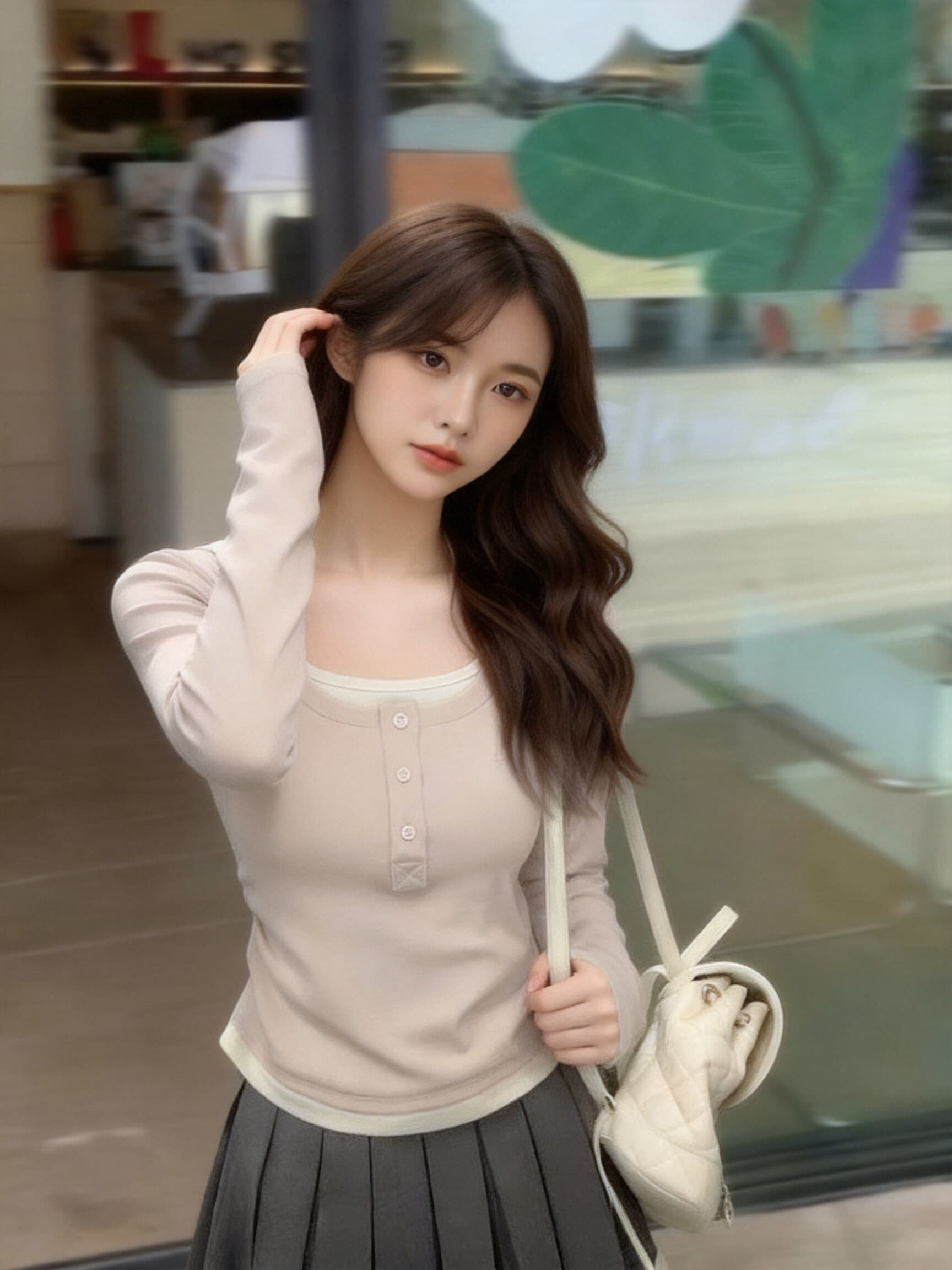페이크 레이어드 자수 주름 맨위 여성 이미지 3