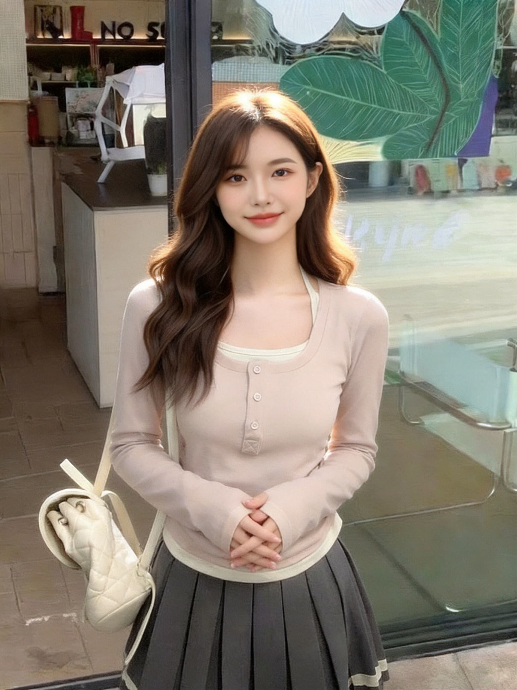 페이크 레이어드 자수 주름 맨위 여성 상세 이미지 3
