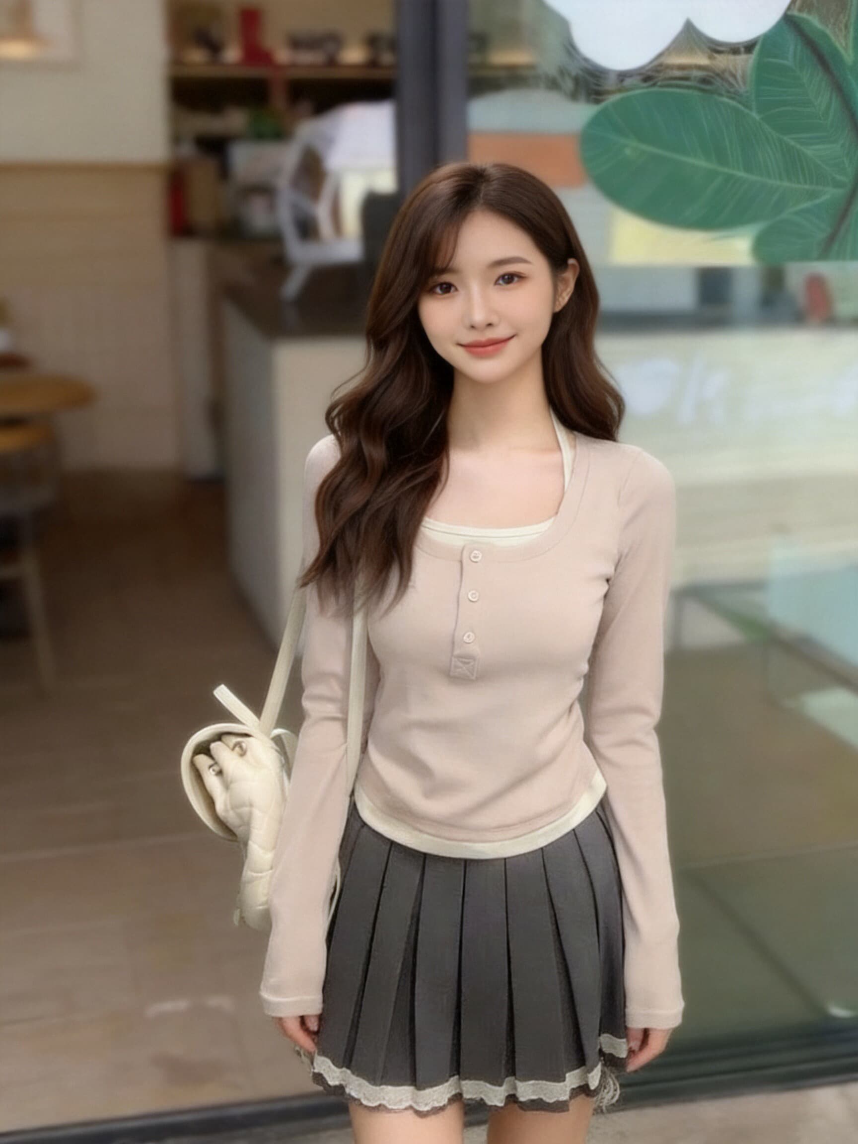 페이크 레이어드 자수 주름 맨위 여성 상세 이미지 7