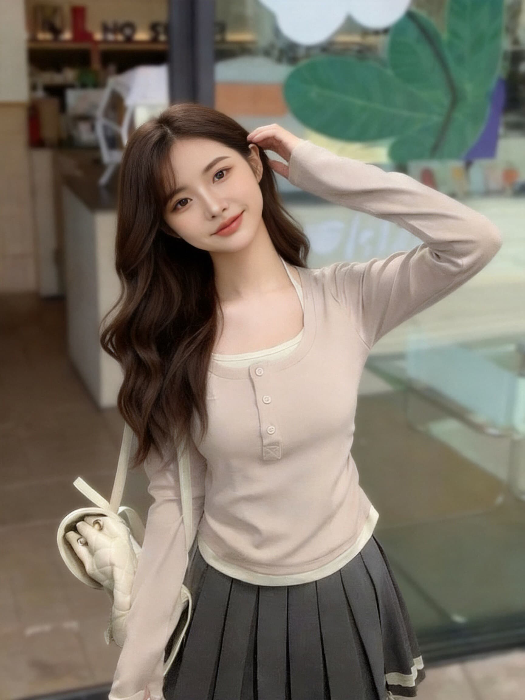페이크 레이어드 자수 주름 맨위 여성 상세 이미지 8