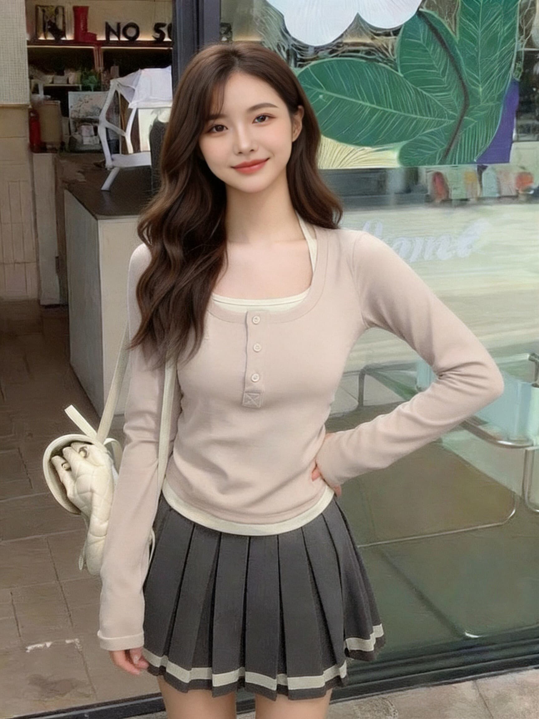 페이크 레이어드 자수 주름 맨위 여성 상세 이미지 9
