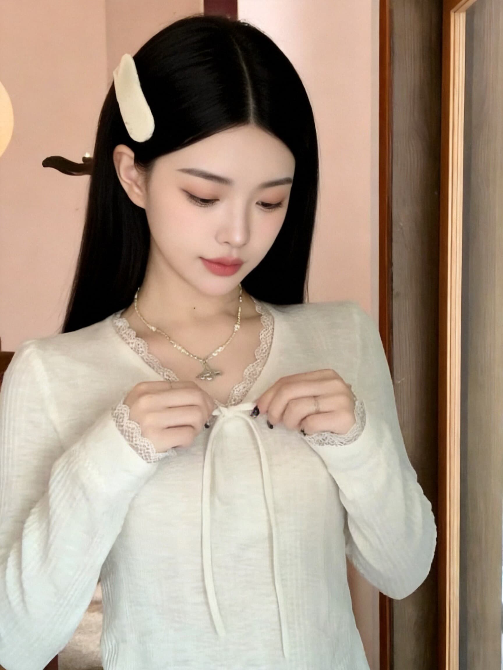 가을 레이스 조각 티셔츠 맨위 여성 상세 이미지 8
