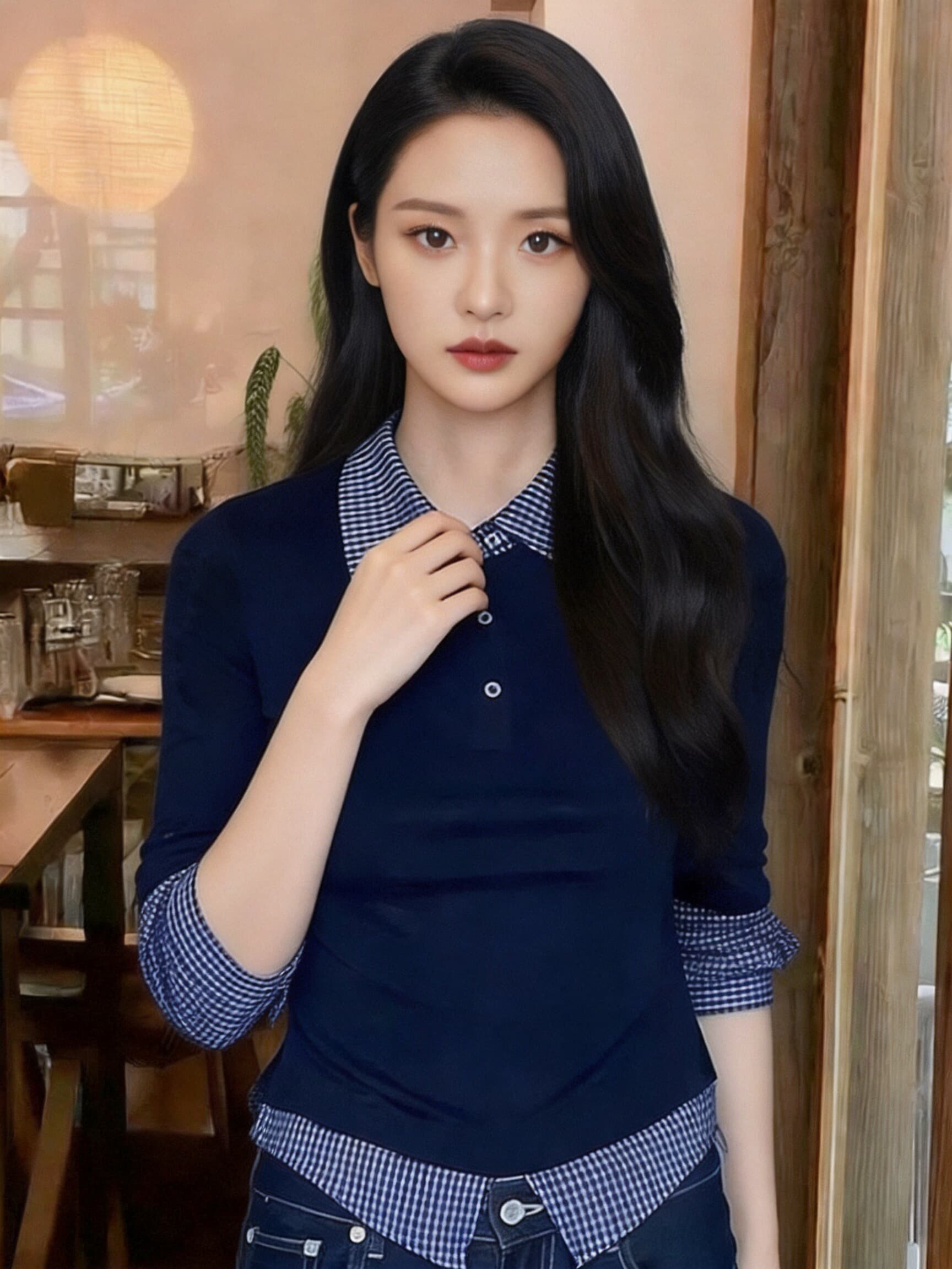 가을 페이크 레이어드 패치워크 셔츠 맨위 여성 이미지 4