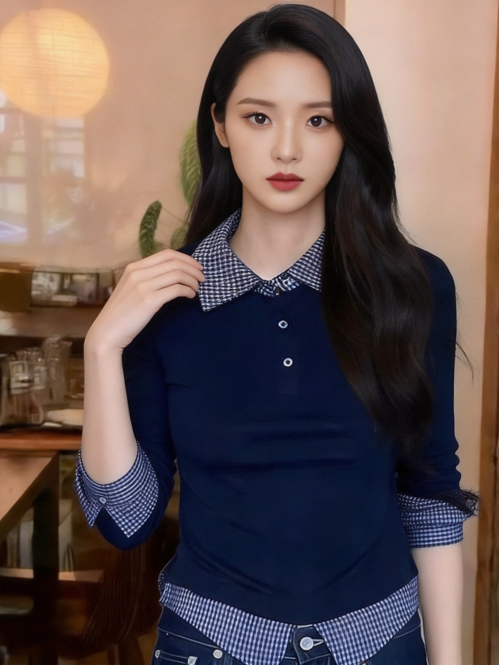 가을 페이크 레이어드 패치워크 셔츠 맨위 여성 상세 이미지 3