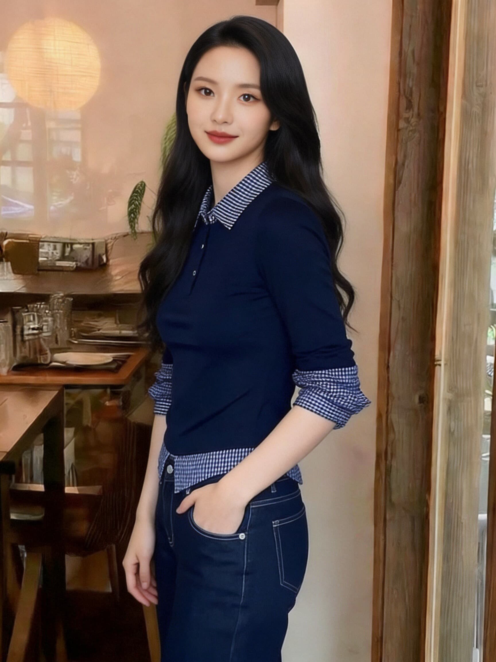 가을 페이크 레이어드 패치워크 셔츠 맨위 여성 상세 이미지 6
