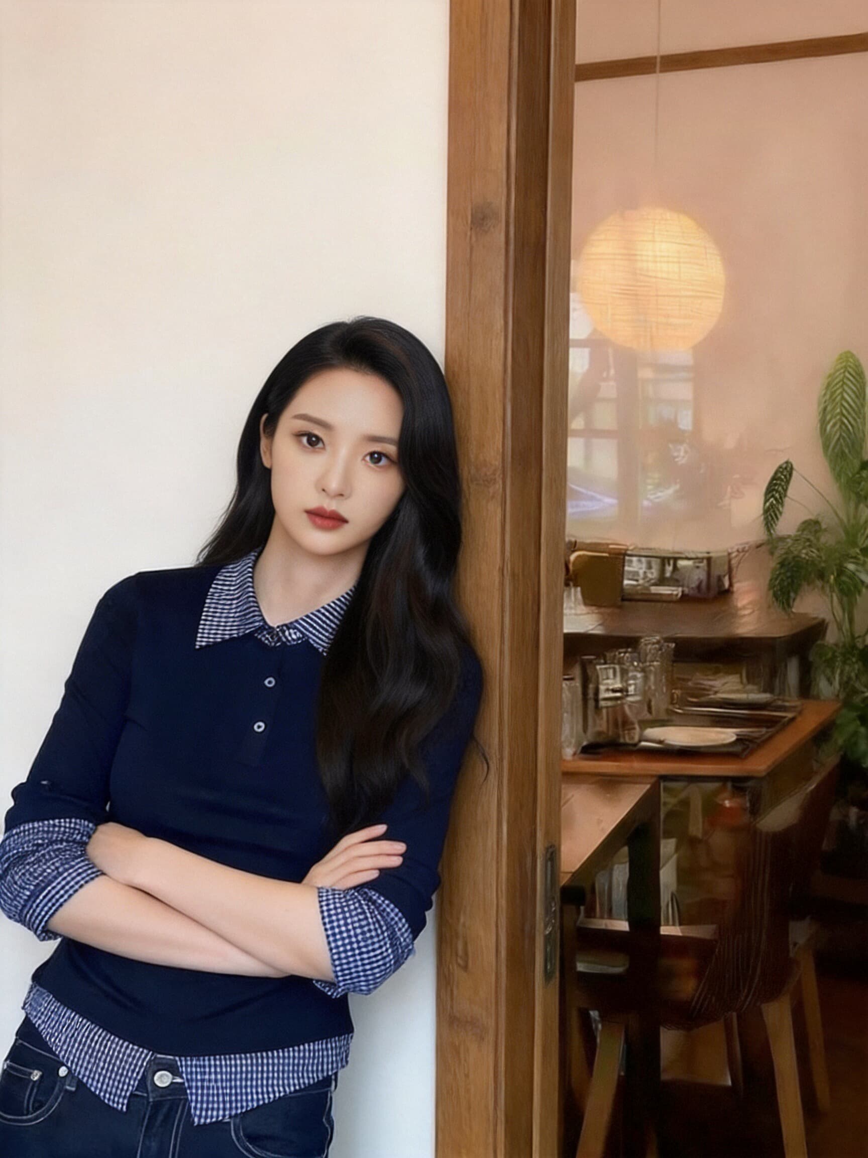 가을 페이크 레이어드 패치워크 셔츠 맨위 여성 상세 이미지 8