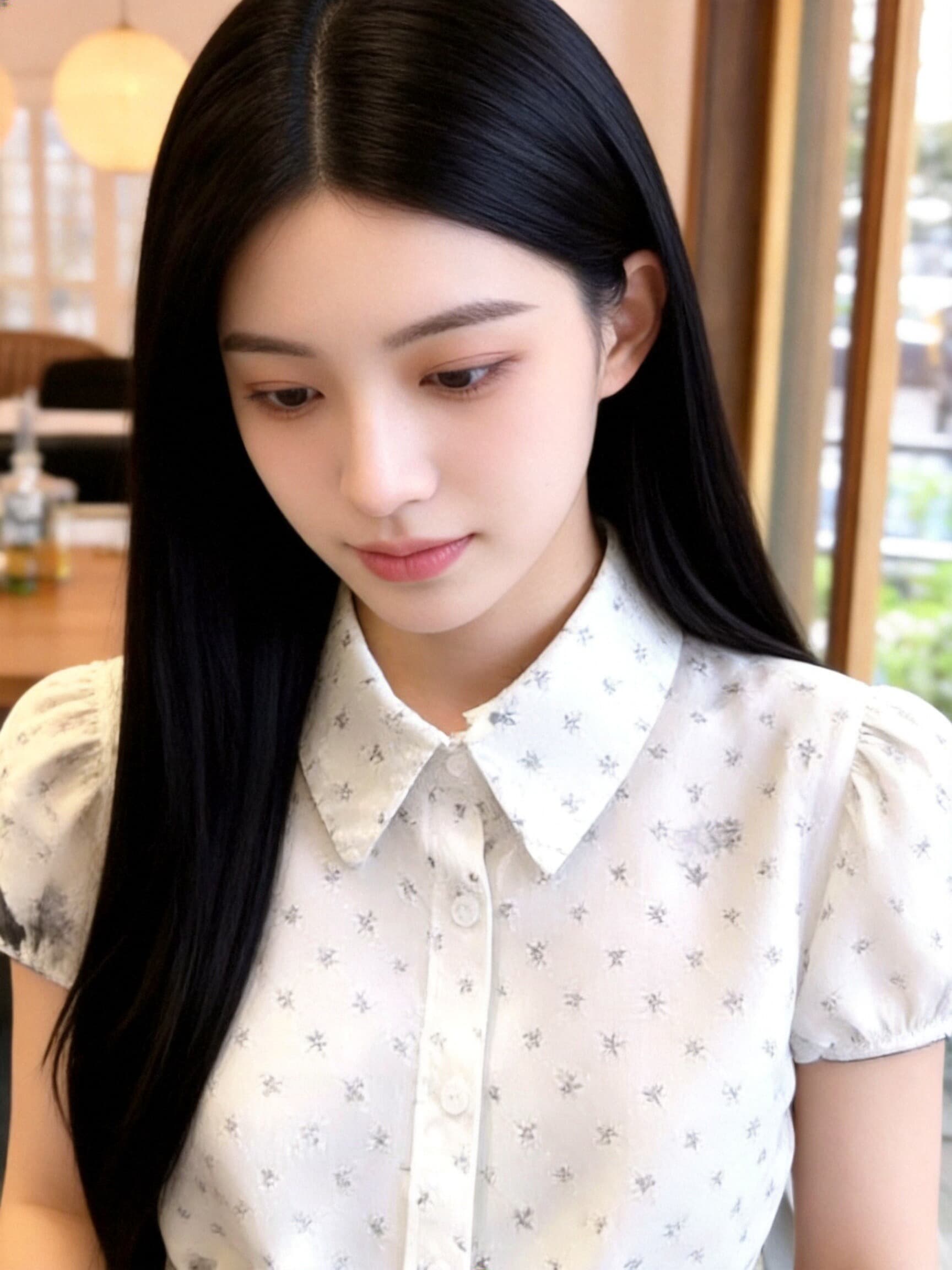 허리 수축 레이스업 거품 소매 셔츠 맨위 여성 상세 이미지 7