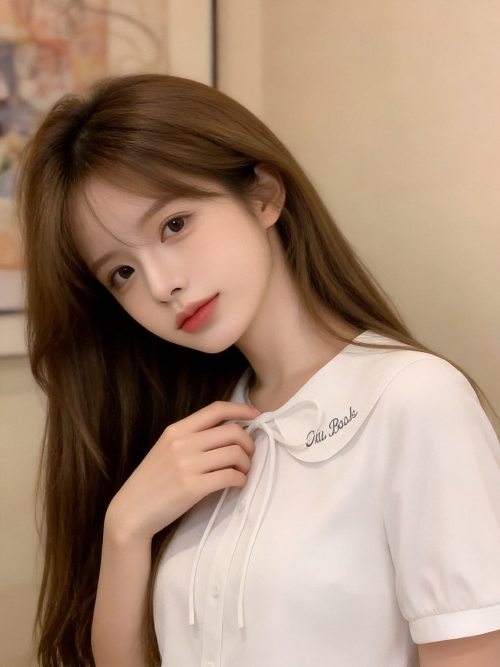 자수 베이비 칼라 레이스업 셔츠 상세 이미지 6