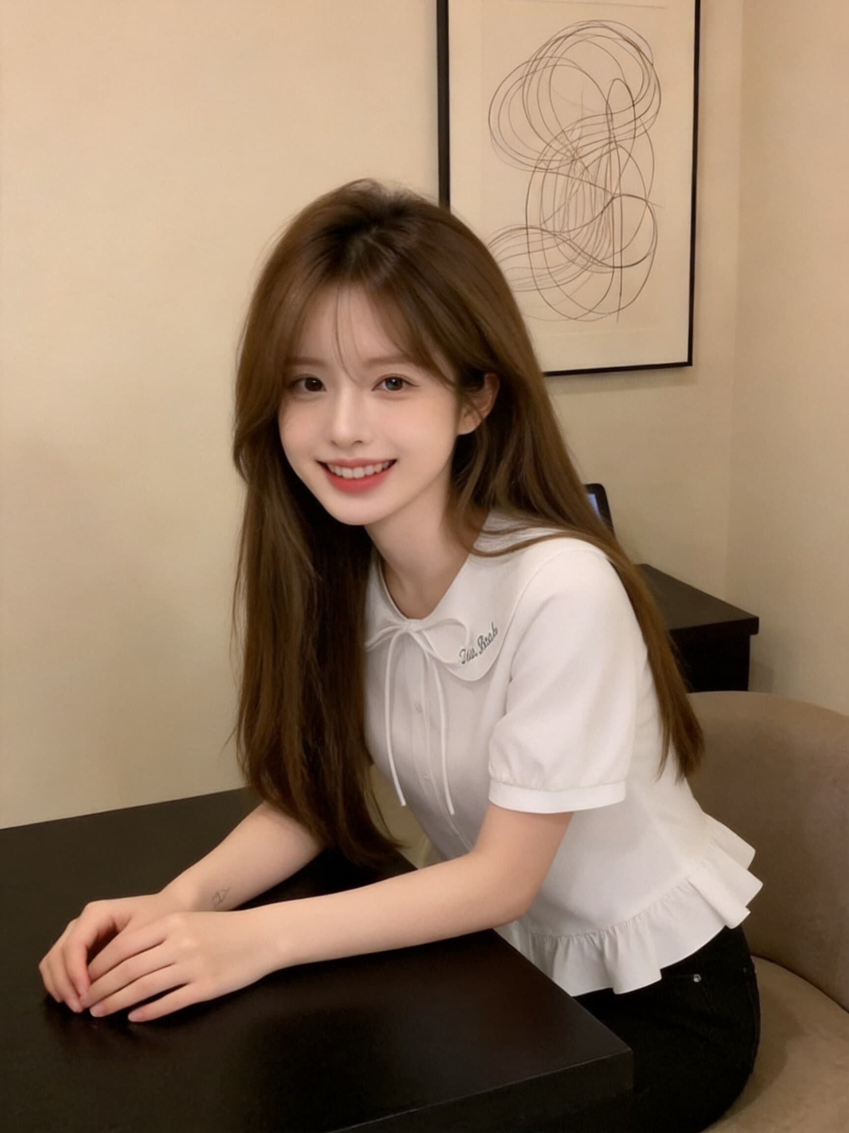자수 베이비 칼라 레이스업 셔츠 상세 이미지 7