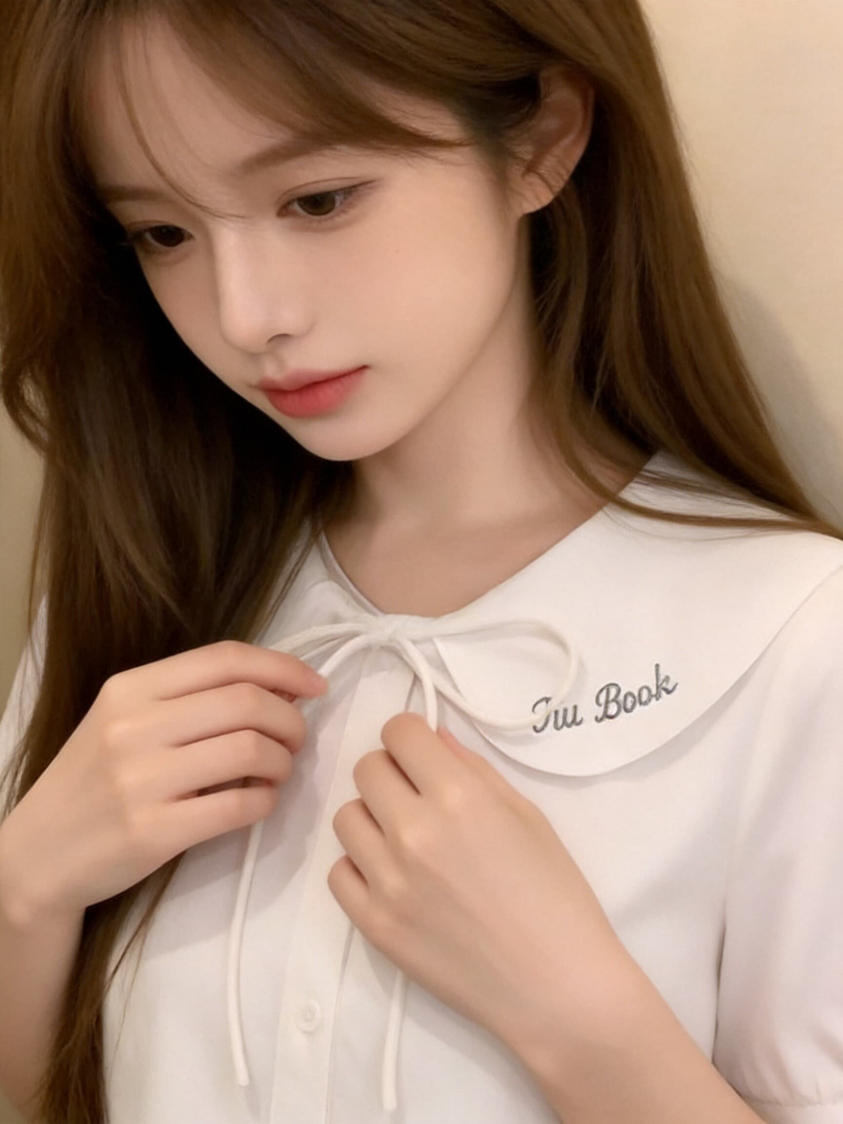 자수 베이비 칼라 레이스업 셔츠 상세 이미지 8