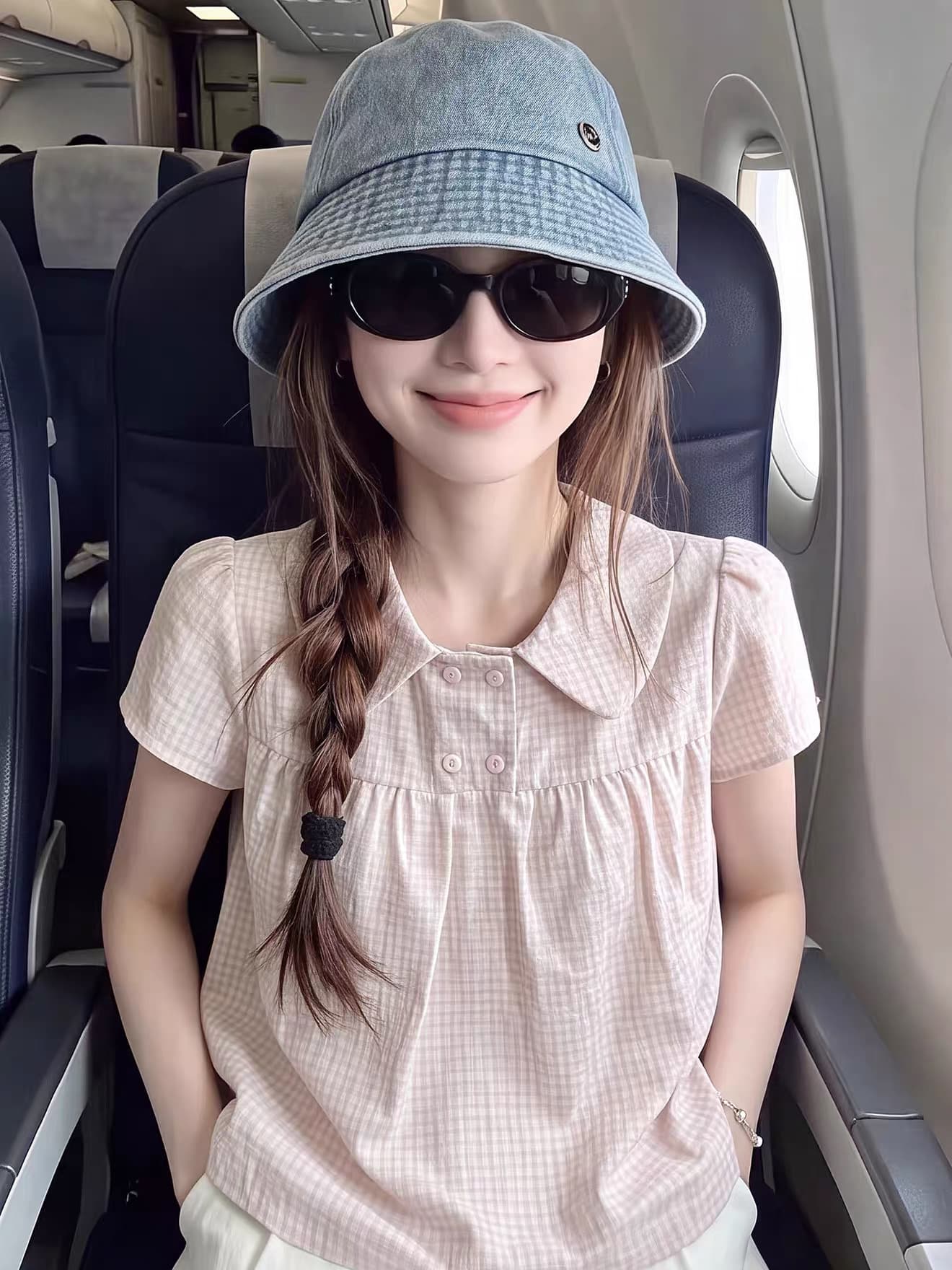 베이비 칼라 주름 거품 소매 셔츠 맨위 여성 이미지 4