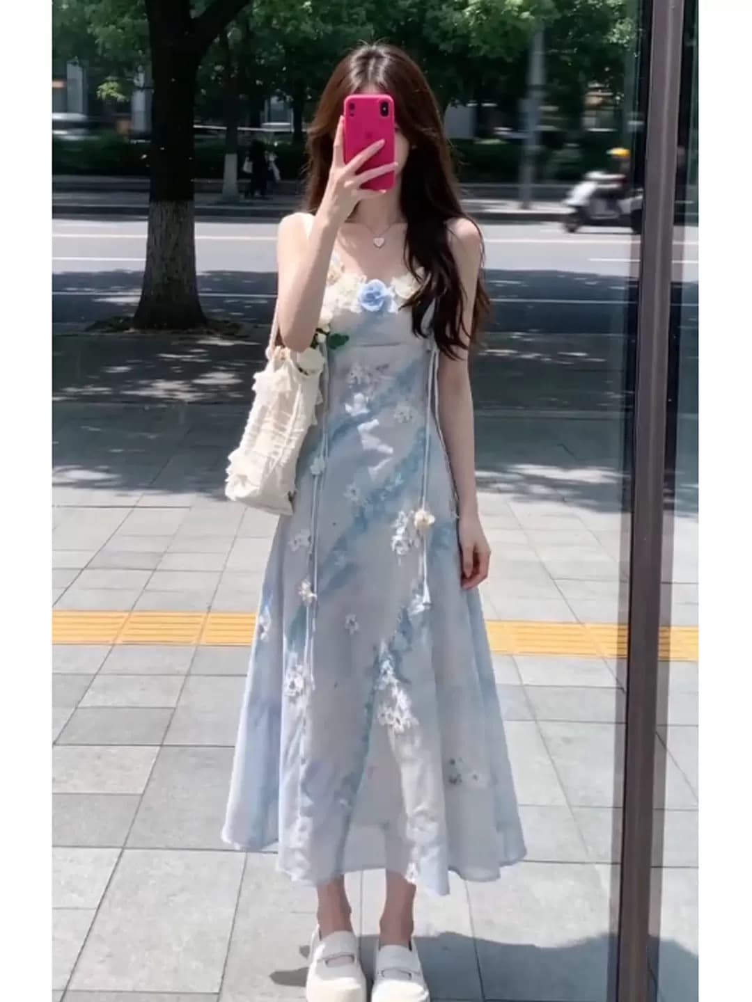 무거운 작업 꽃 슬립 드레스 상세 이미지 2