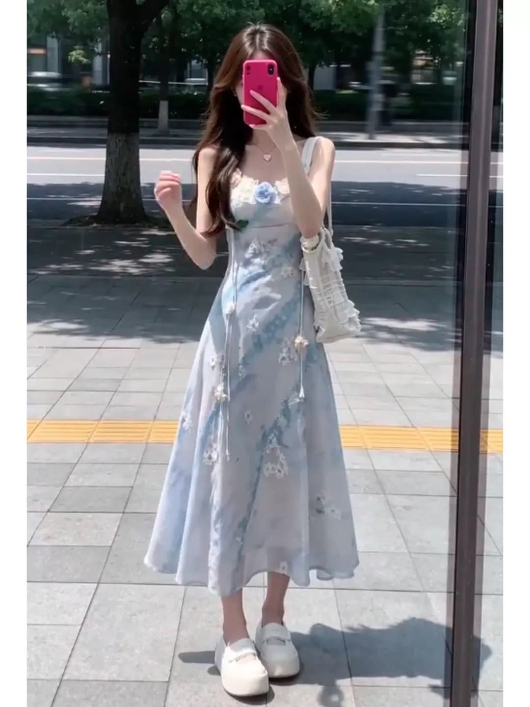 무거운 작업 꽃 슬립 드레스 상세 이미지 3