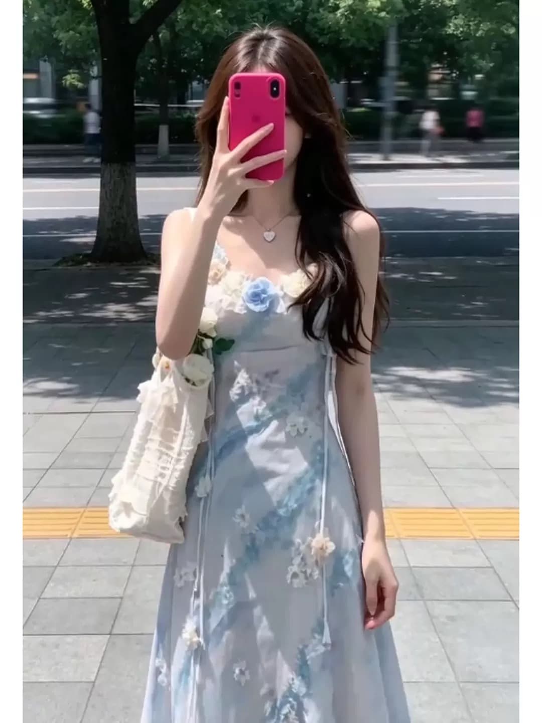 무거운 작업 꽃 슬립 드레스 상세 이미지 4