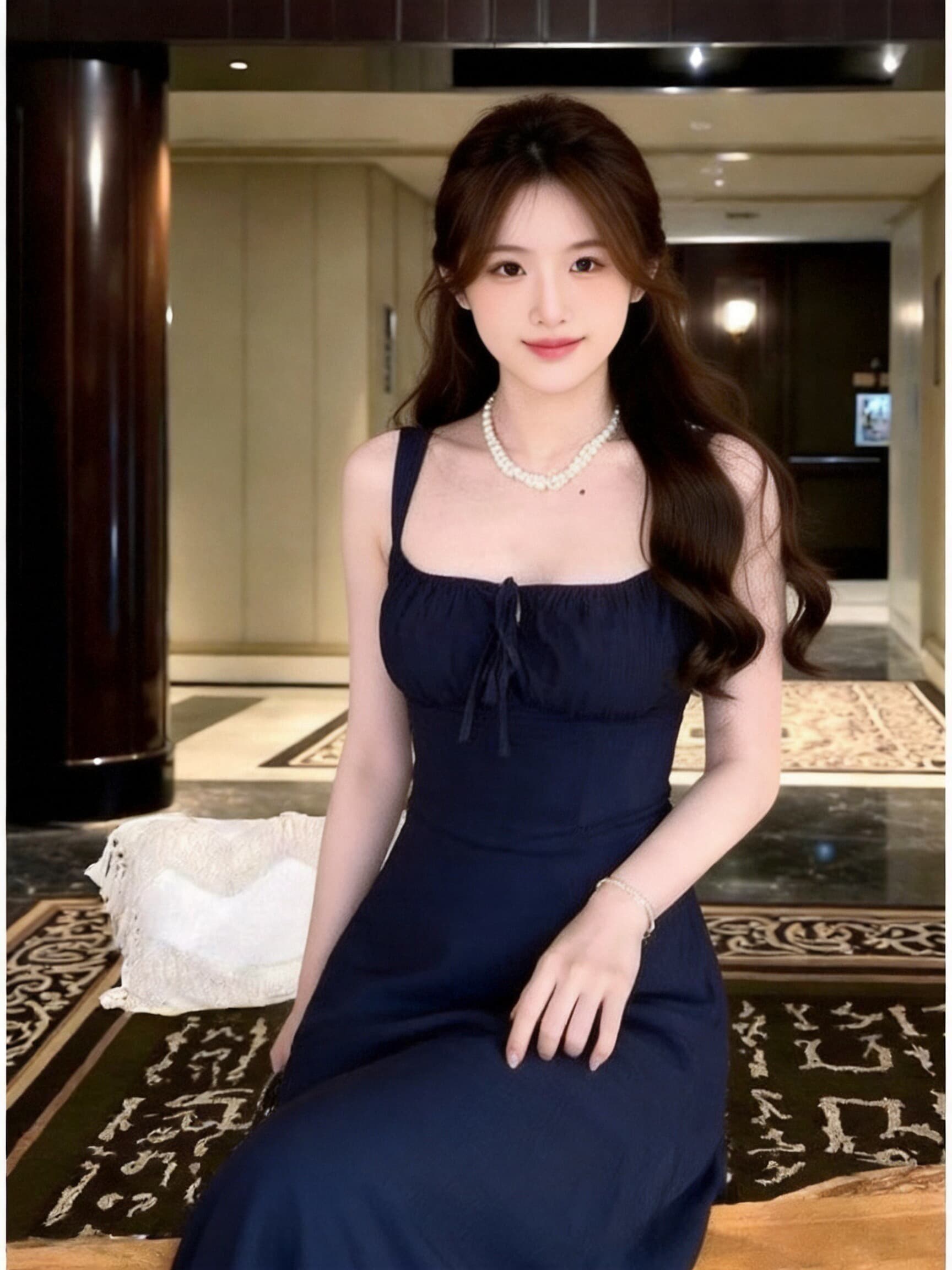 니트 허리 수축 하이웨이스트 슬립 드레스 롱 스커트 상세 이미지 6