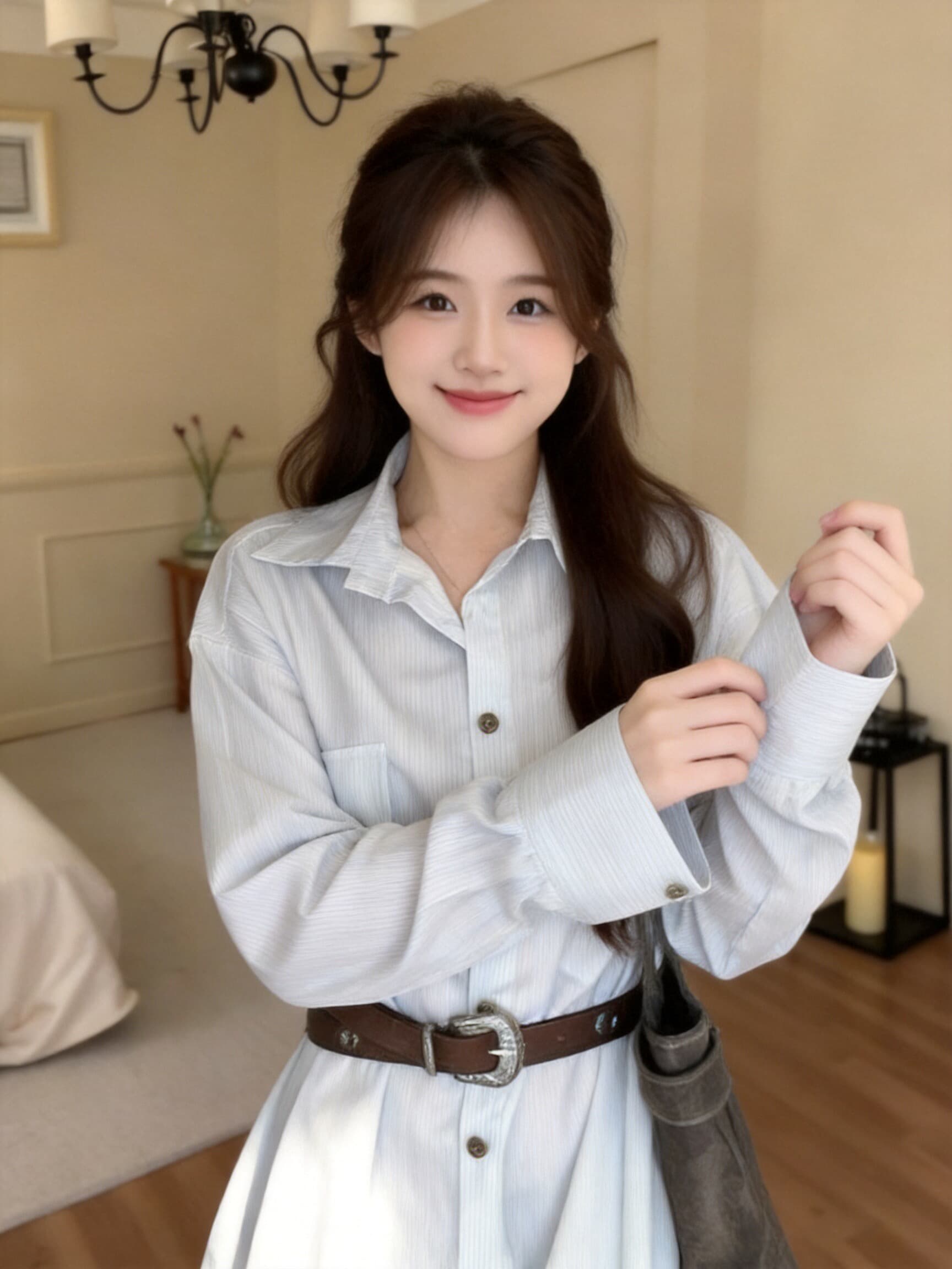 폴로 칼라 스트라이프 셔츠 여성 드레스 상세 이미지 8