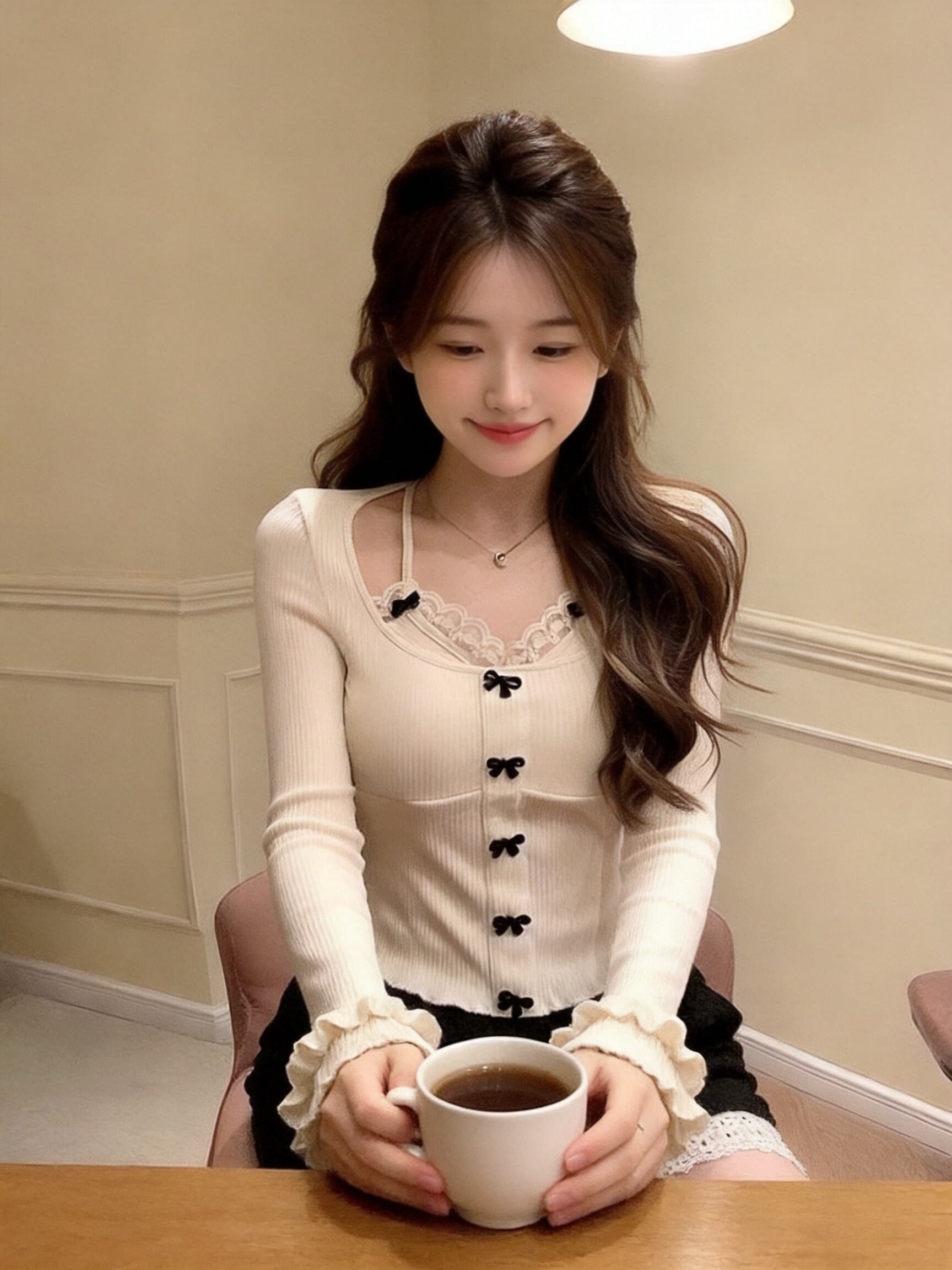 가을 레이스 행침 목 슬립 페이크 레이어드 맨위 여성 이미지 5