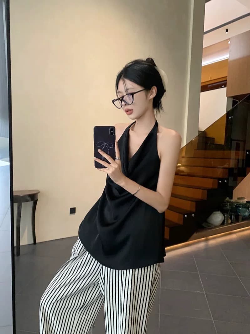 흔들다 칼라 민소매 행침 목 백리스 맨위 여성 이미지 4