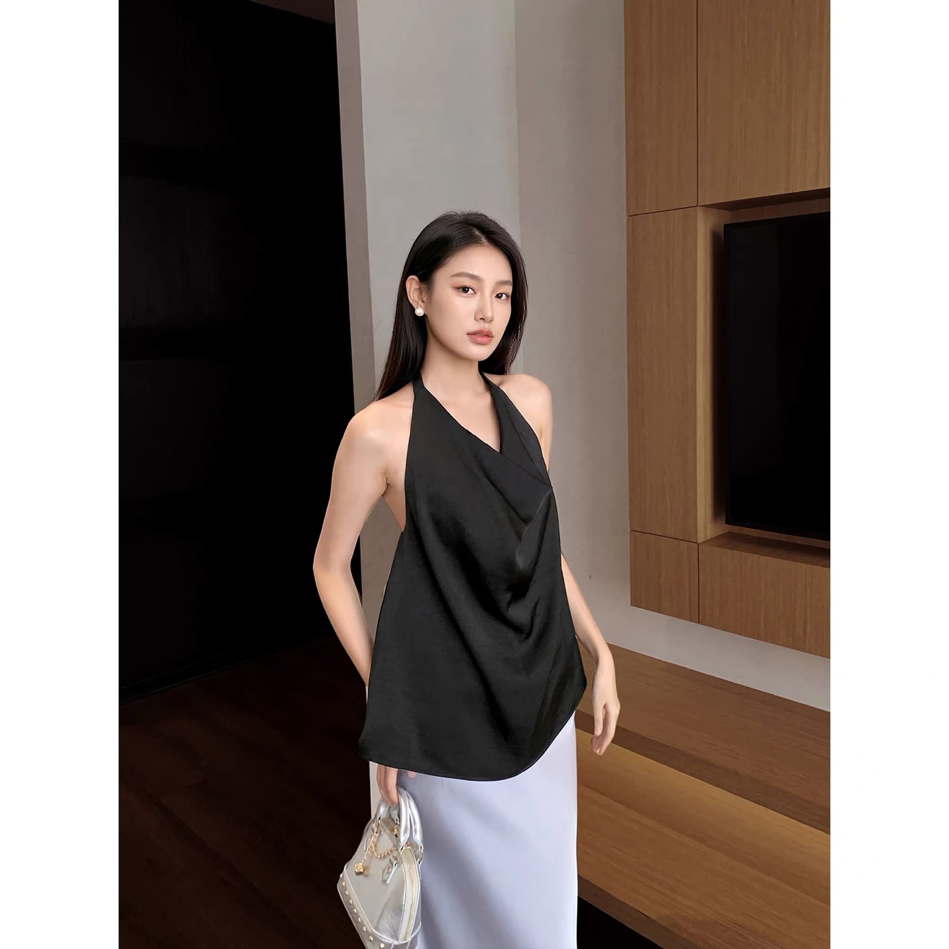 흔들다 칼라 민소매 행침 목 백리스 맨위 여성 상세 이미지 6