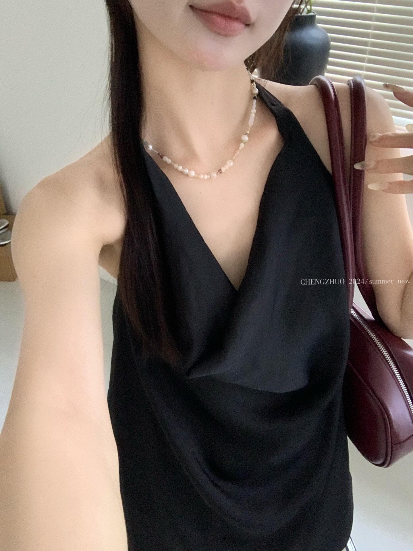흔들다 칼라 민소매 행침 목 백리스 맨위 여성 상세 이미지 7