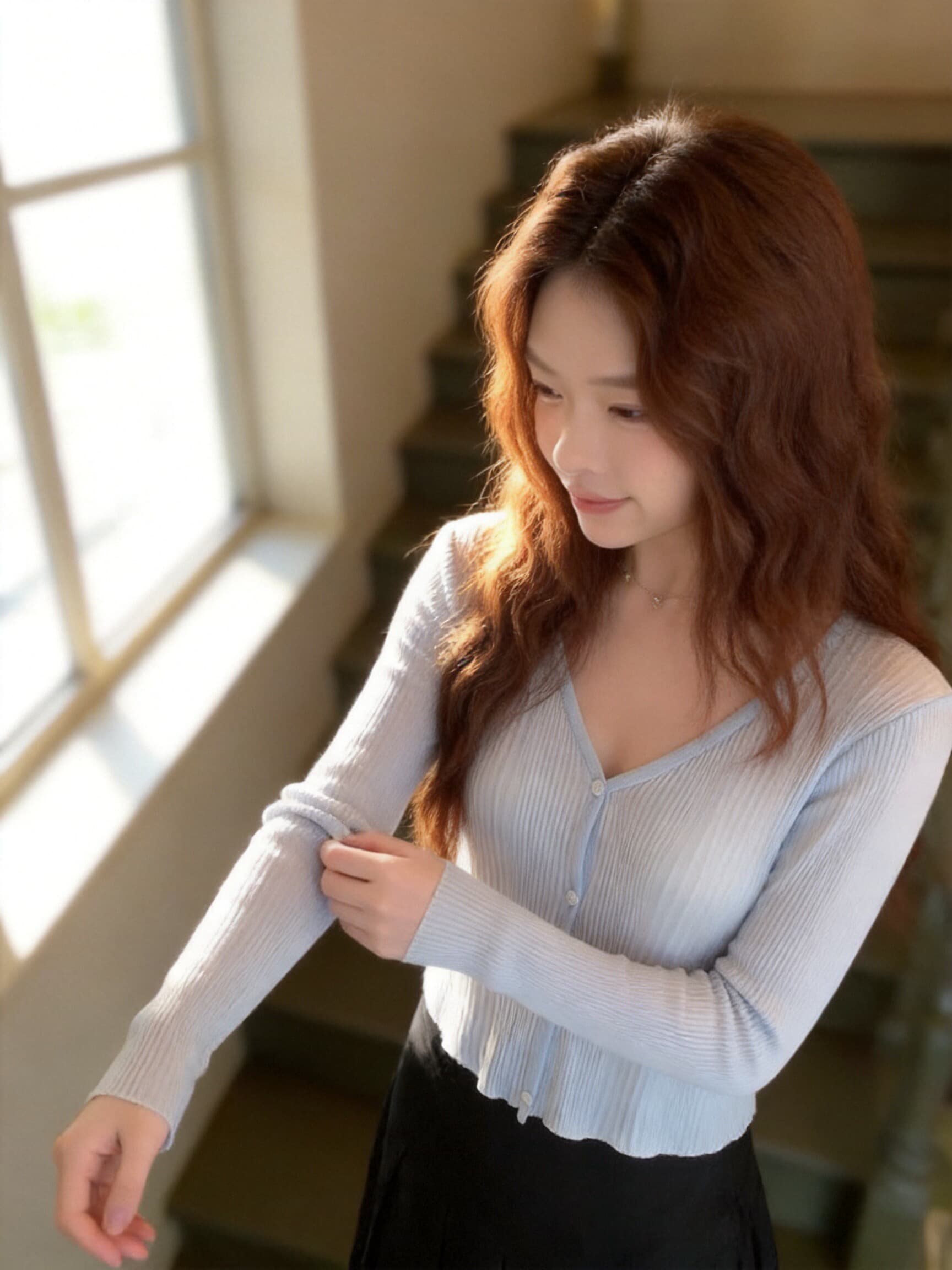 얼음 실크 작은 열림 셔츠 자외선 차단 블라우스 에어컨 셔츠 상세 이미지 4