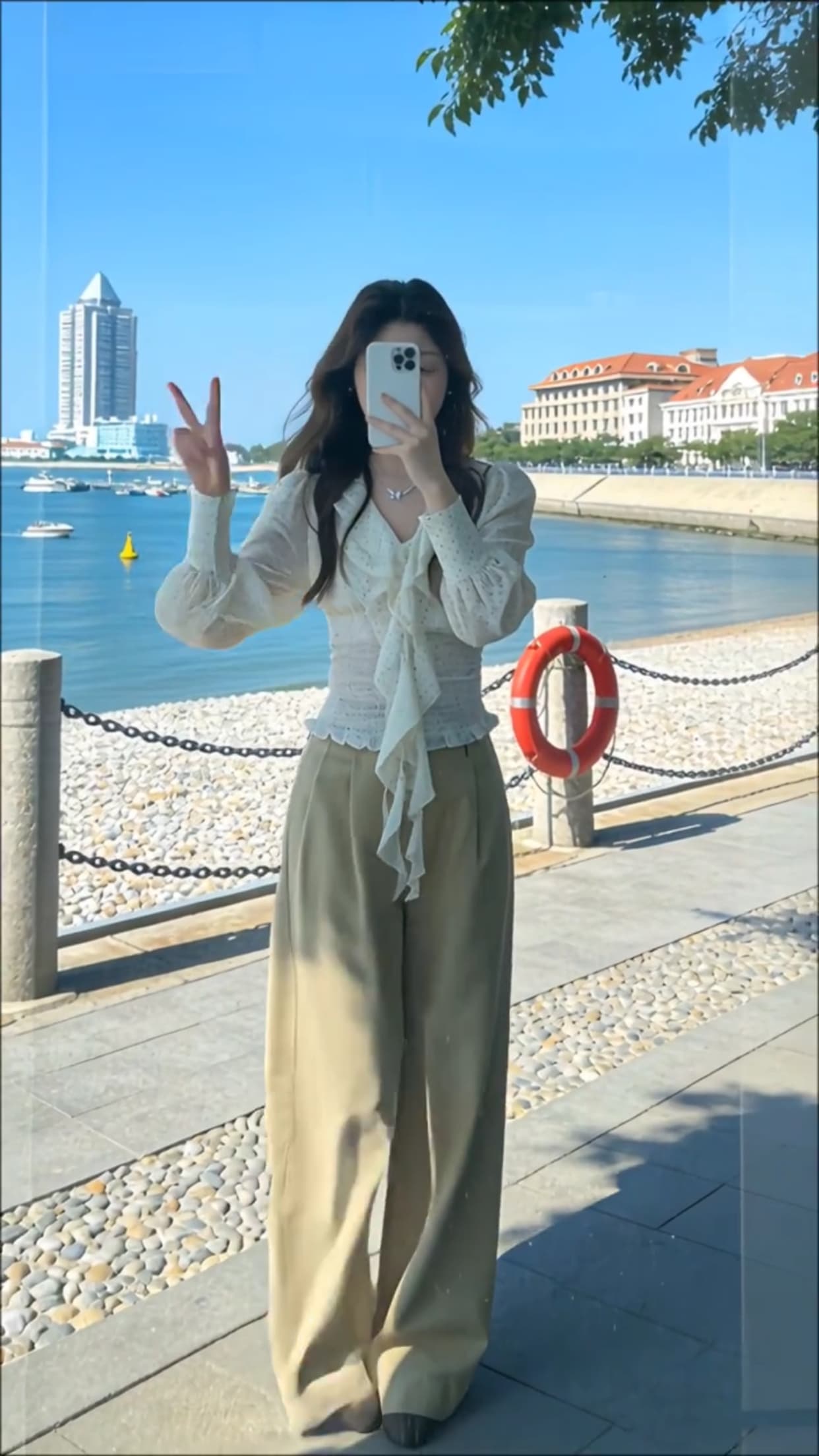 가을 도트 무늬 프릴 맨위 상세 이미지 10