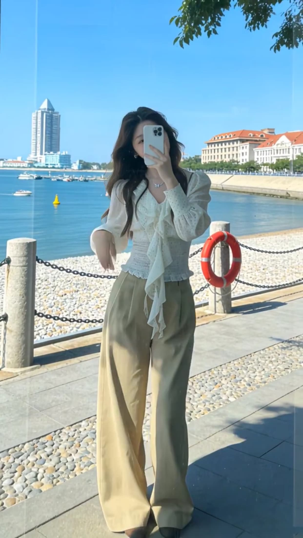 가을 도트 무늬 프릴 맨위 상세 이미지 11