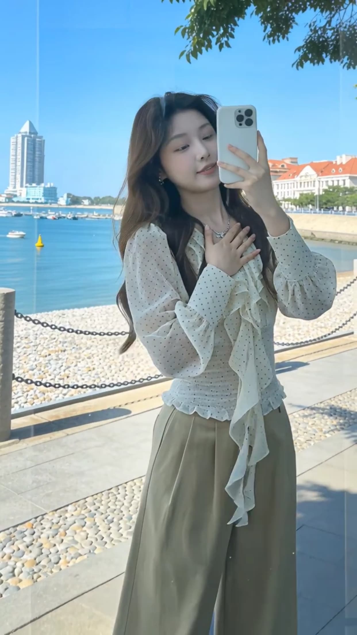 가을 도트 무늬 프릴 맨위 상세 이미지 12