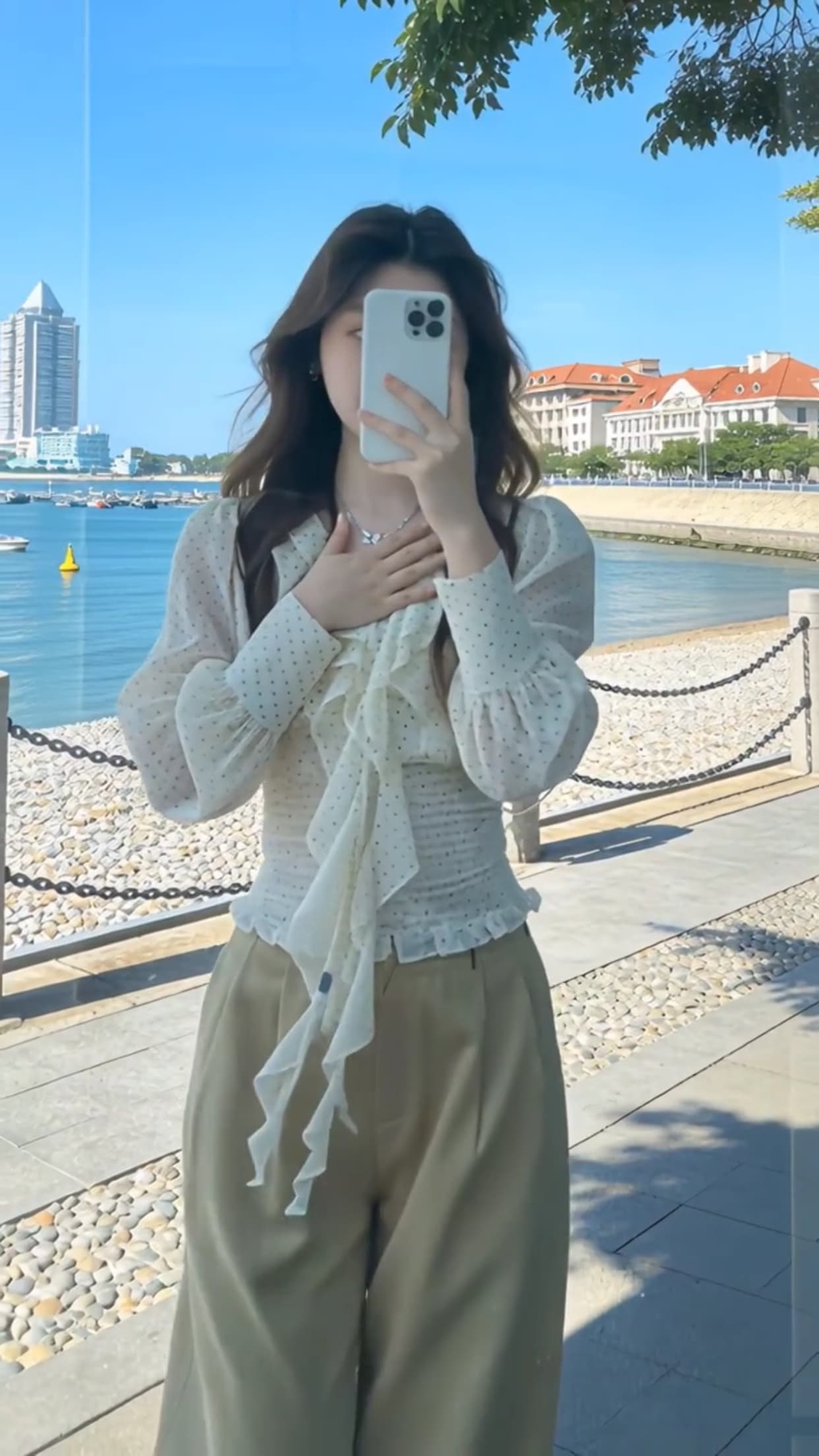 가을 도트 무늬 프릴 맨위 상세 이미지 13