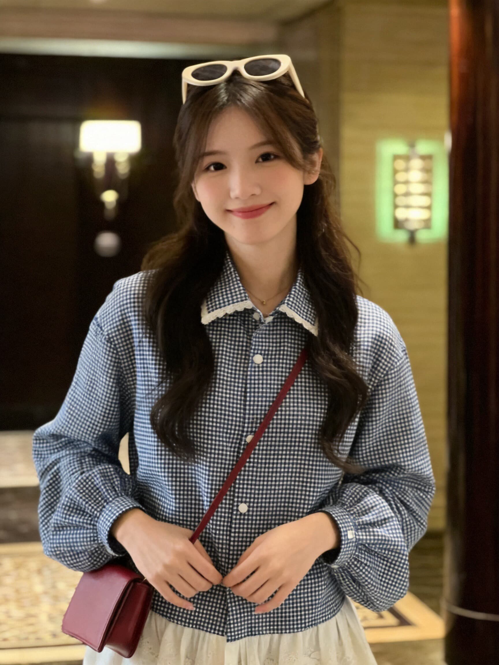 가을 패치워크 레이스 레이스 체크무늬 여성 셔츠