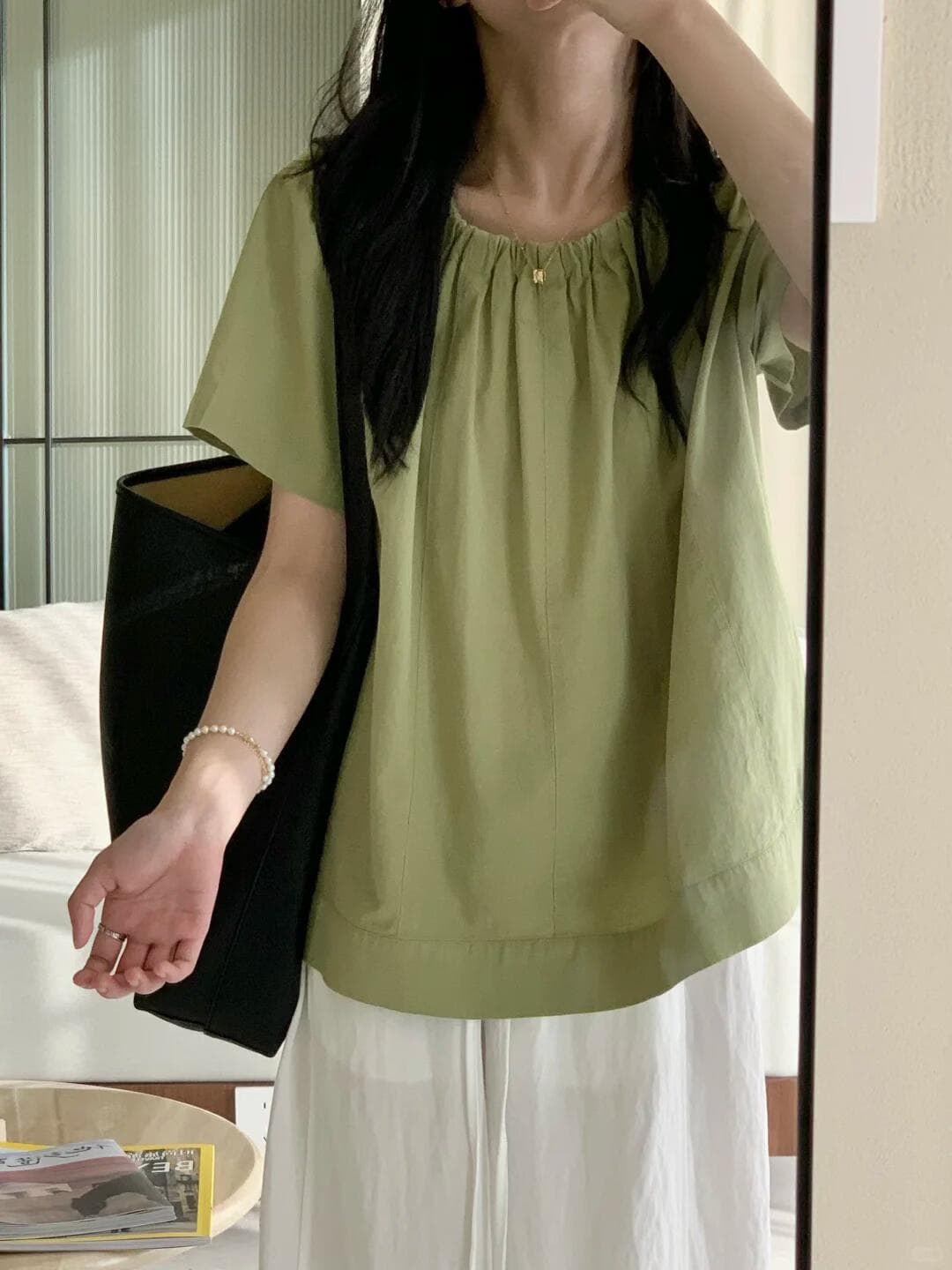 라운드 넥 프릴 맨위 여성 이미지 2