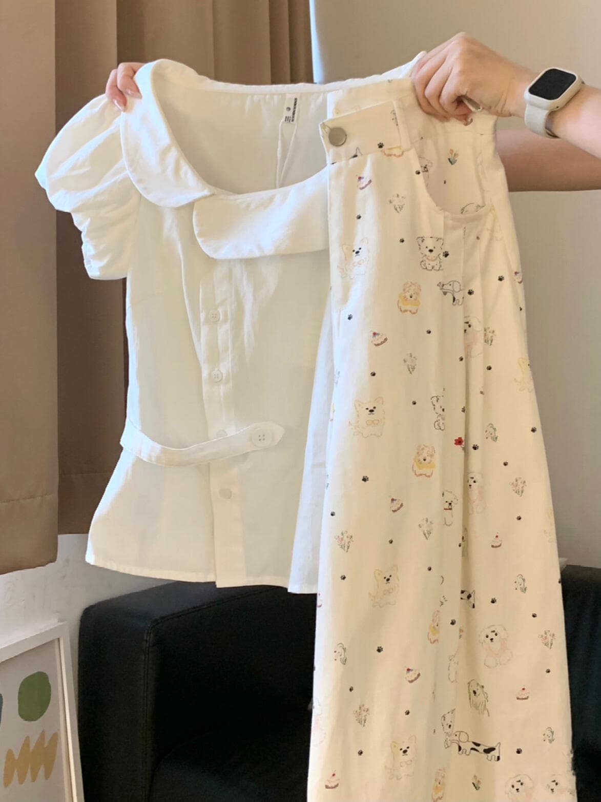 불규칙 베이비 칼라 거품 소매 여성 셔츠 상세 이미지 2
