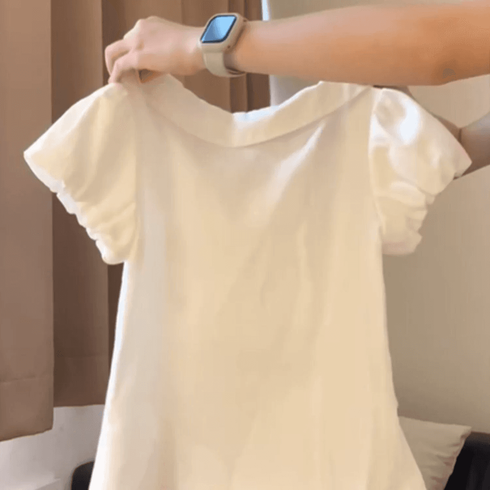 불규칙 베이비 칼라 거품 소매 여성 셔츠 상세 이미지 6