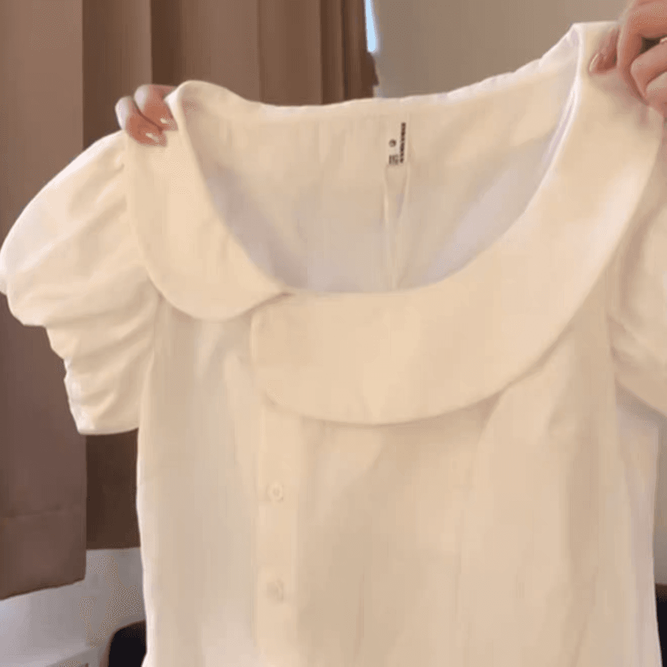 불규칙 베이비 칼라 거품 소매 여성 셔츠 상세 이미지 7